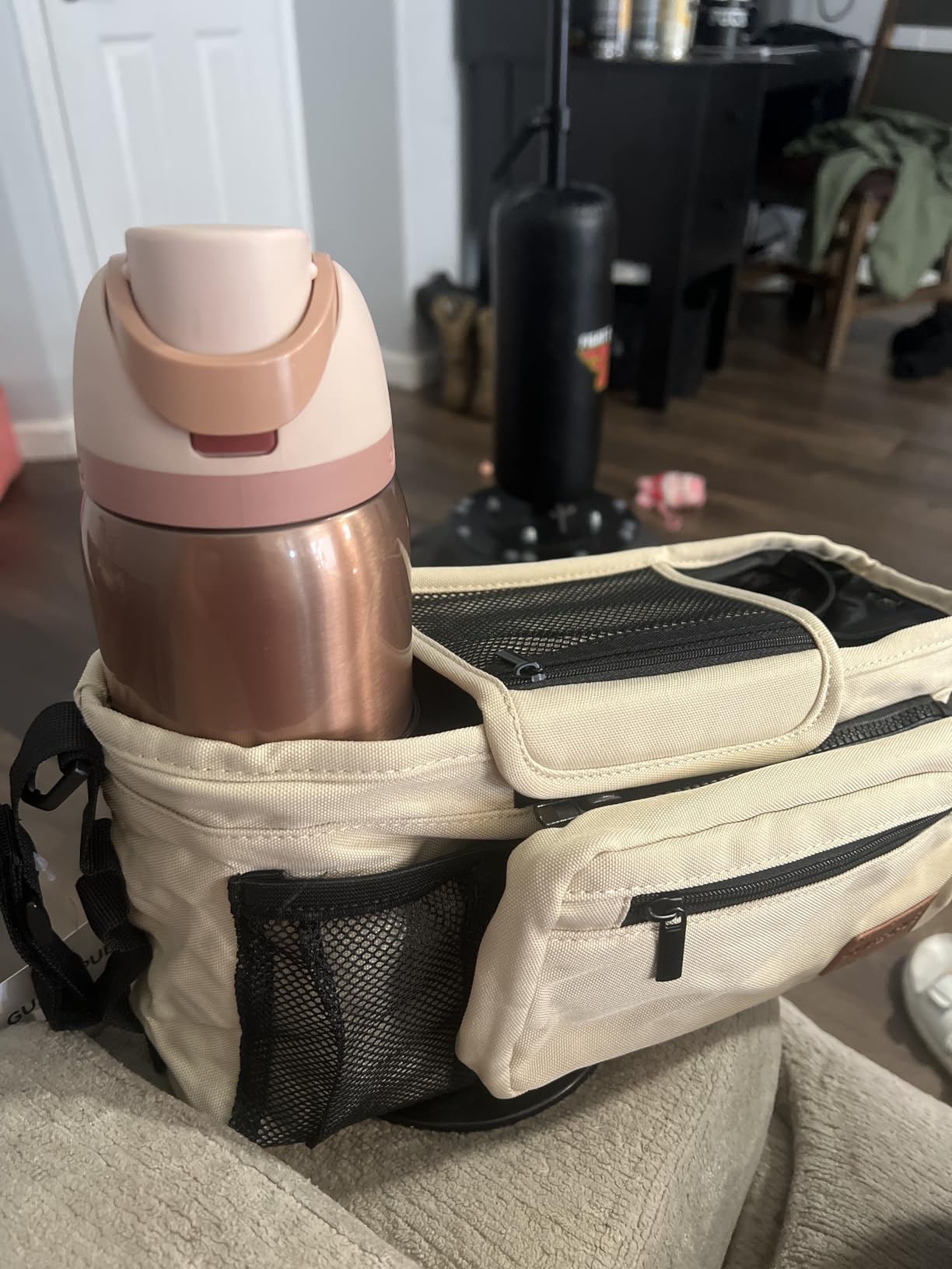 Guiseapue Universal Stroller Organizer with Cup Holder: Baby Essentials, Stroller Caddy Accessories with Detachable Phone Bag, Non-Slip Straps, Fits for Uppababy, Baby Jogger, New Moms Baby Gifts customer photo 2