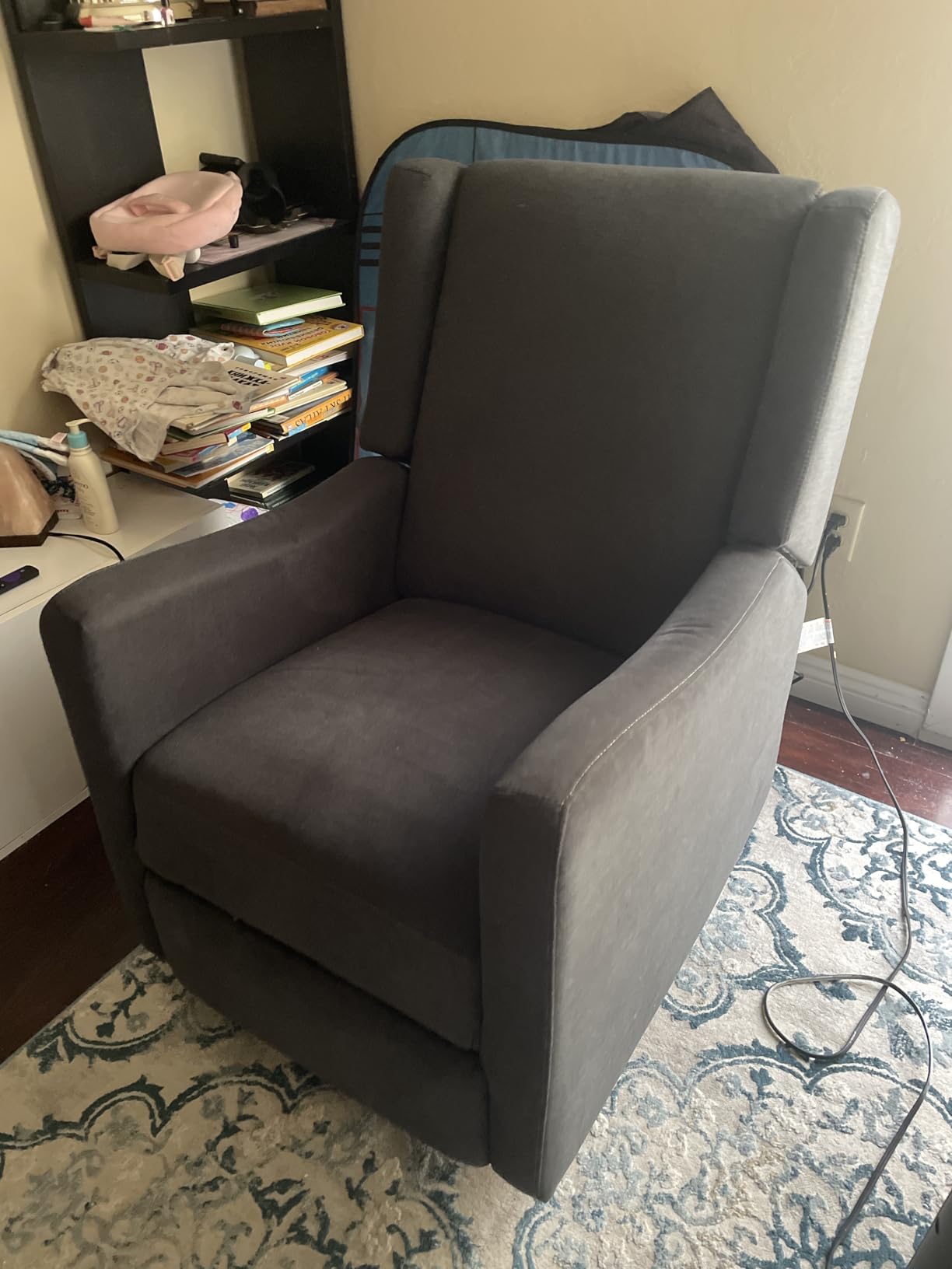 Delta Children Mercer Electronic Power Recliner and Swivel Glider with USB Port in LiveSmart Performance Fabric - Water Repellent and Stain Resistant, Dark Grey customer photo 2