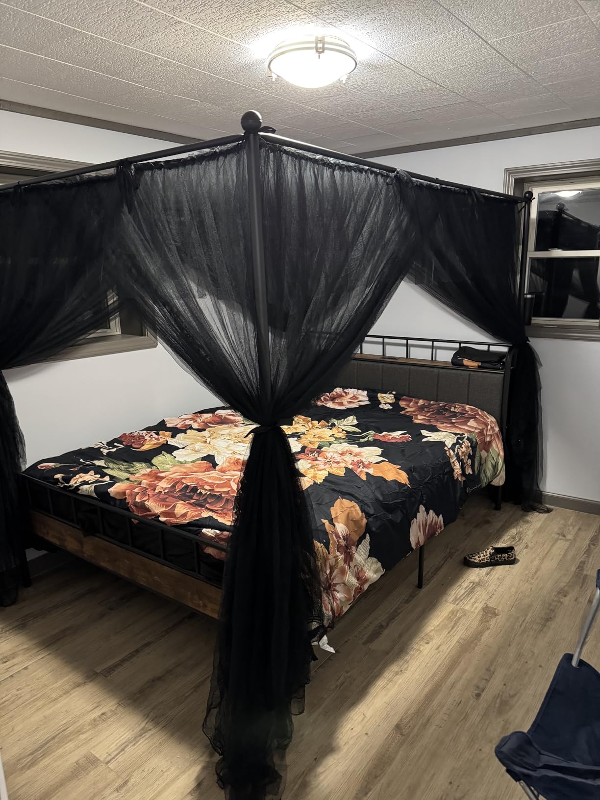LIKIMIO Canopy Bed Frame Full, Storage Headboard with Charging Station, Platform Bed with 4 Removable Sturdy Posts, Noise Free, No Box Spring Needed, Vintage Brown customer photo 2