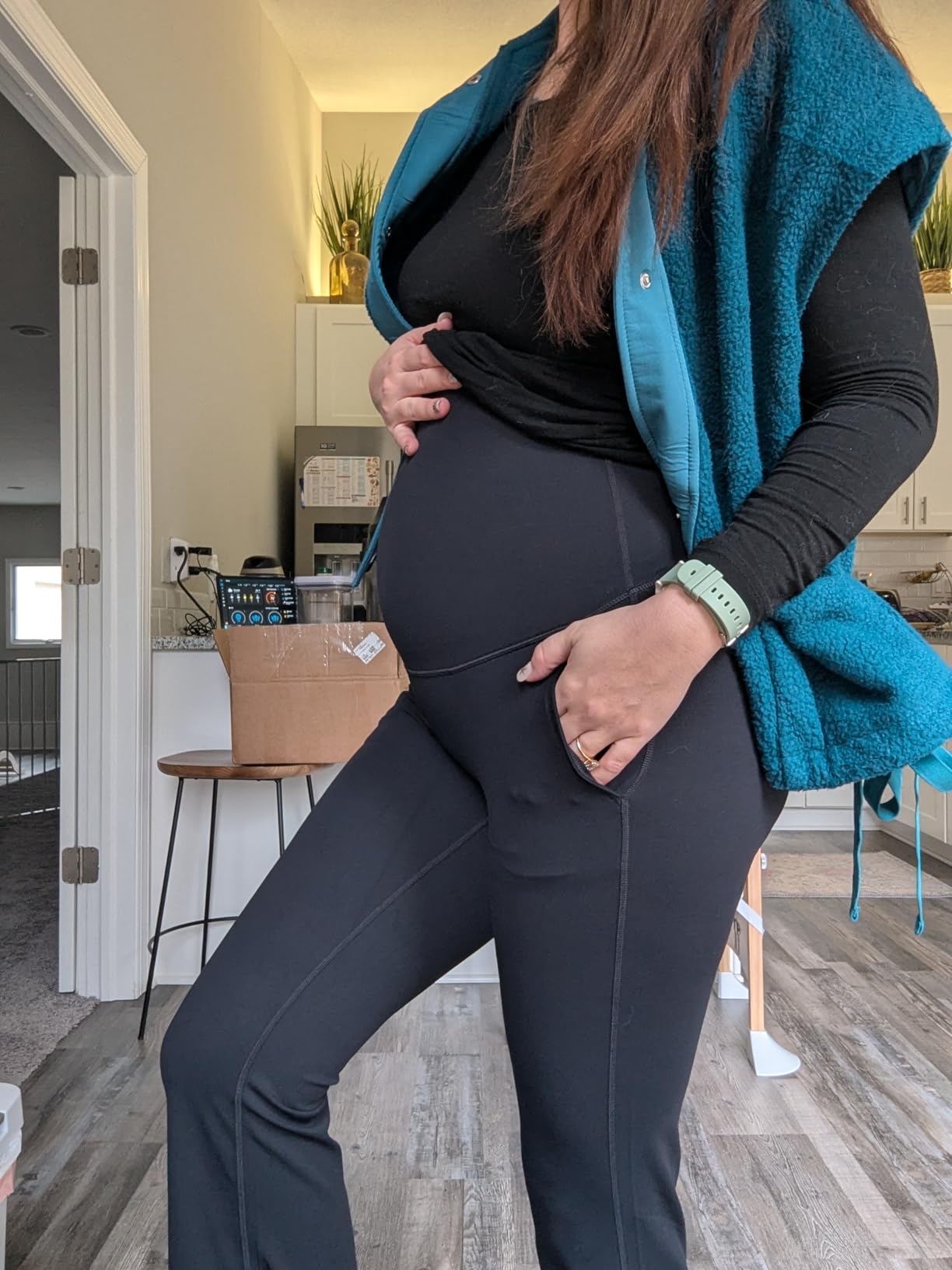 CRZ YOGA Butterluxe Maternity Flare Leggings Pockets 31'' - Workout Yoga Bootcut Pregnancy Womens Pants Over The Belly customer photo 2
