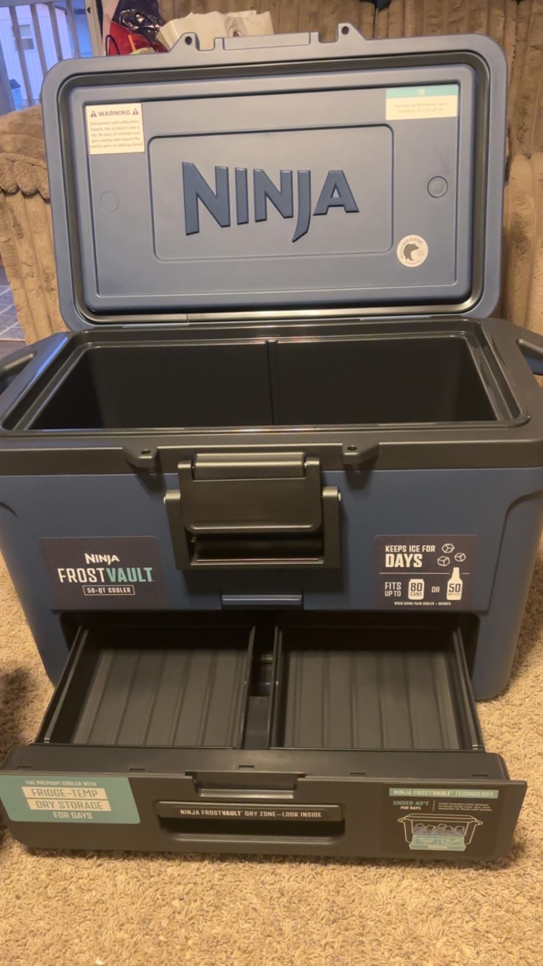 Ninja FB151BL FrostVault 50qt Hard Cooler with Dry Zone, Integrated Fridge-Temp Dry Storage Drawer, Premium Heavy-Duty Insulated Cooler, Keeps Ice for Days, Lakeshore Blue customer photo 1
