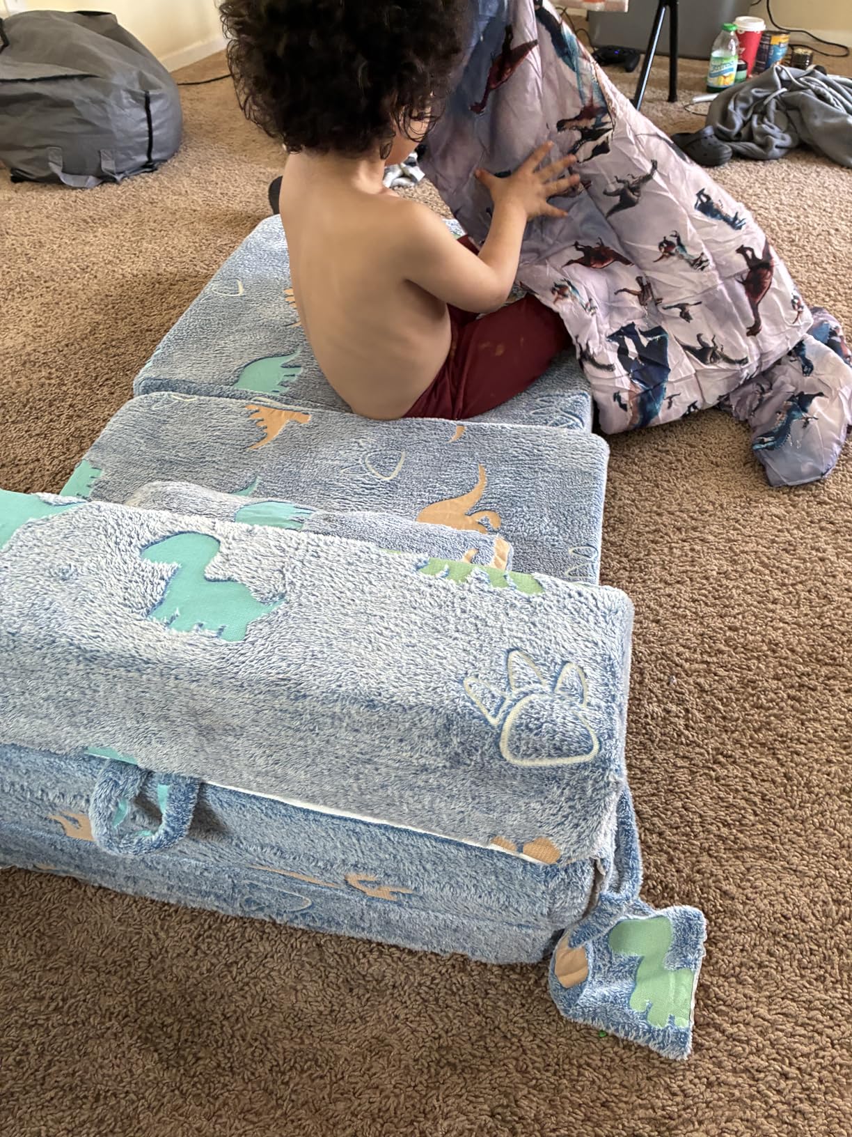 Folding Sofa Bed Mattress for Kids with Pillow, Toddler Washable Folding Floor Mat for Daycare, Child Fold Up Sofa Futon Chair Bed with Storage Bag for Playroom, Camping, Girls and Boys, Grey customer photo 2
