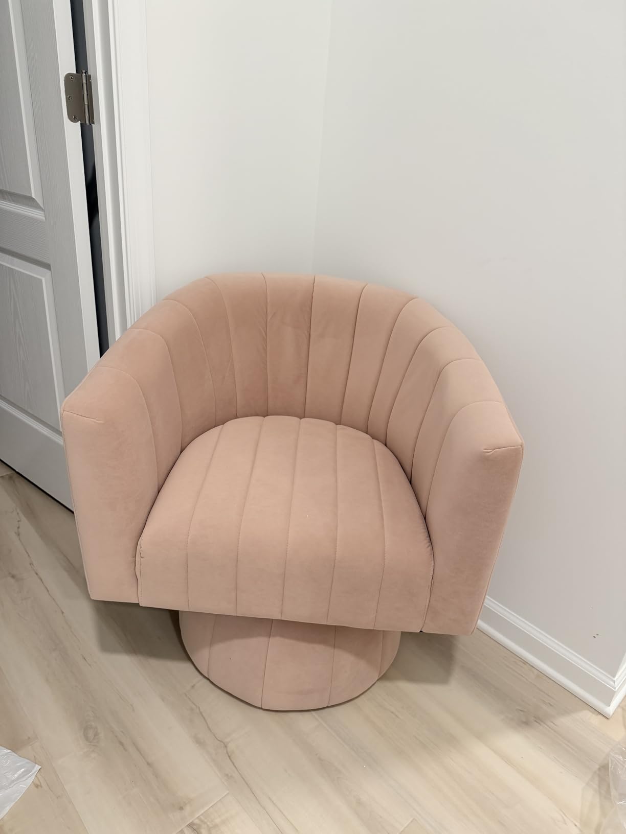 Swivel Accent Barrel Chair - Cute Comfy Small Round 360° Arm Chair Velvet Sofa Club Reading Chair for Living Room Bedroom Office, White customer photo 2