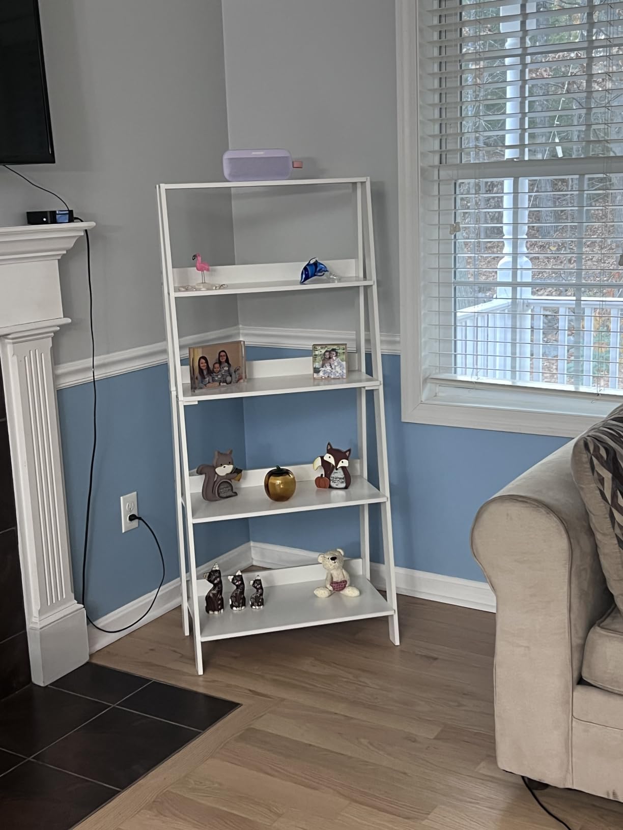 Furinno Ladder Display Shelf, 5-Tier Ladder Shelf, Standing Bookshelf, Display Storage Shelves, 13 x 23.6 x 53.5, for Living Room, Home Office, White customer photo 2