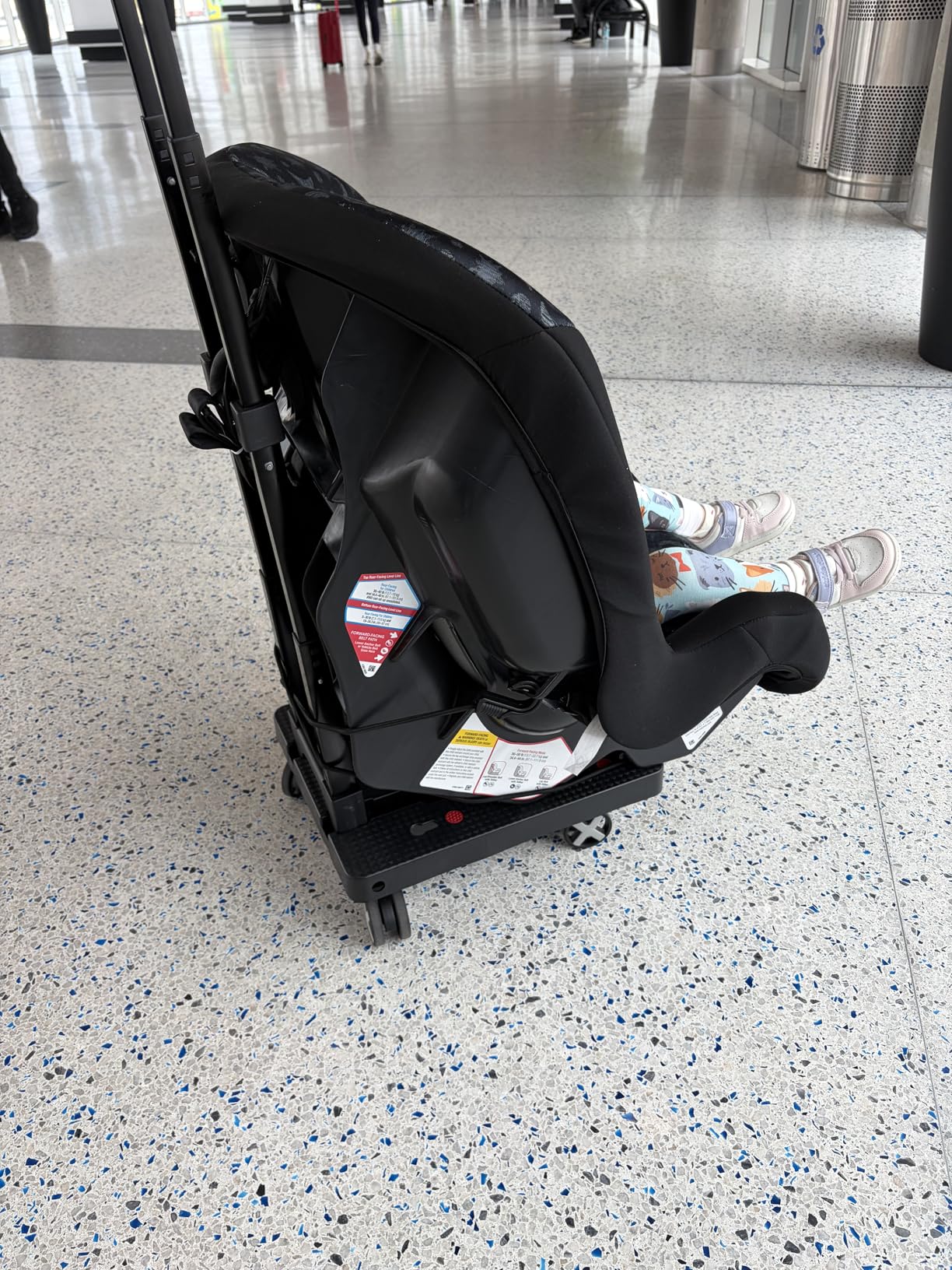 Car Seat Dolly for Airport - CarSeat Roller Cart Wheels for Airplane - Car Seat Travel Cart Carrier with Straps Foldable Luggage Trolley Folding Hand Truck (Black) customer photo 1