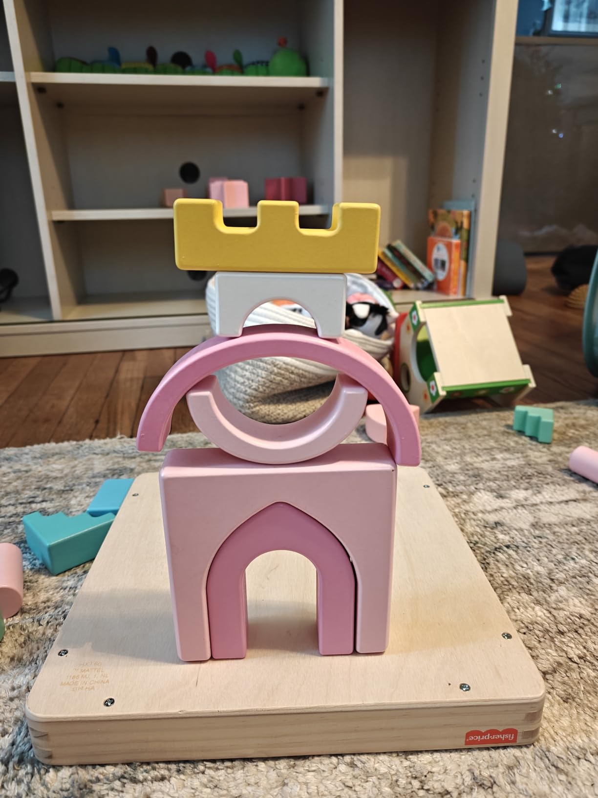 Wood Toddler Toy Castle Block Set, 28 Wooden Pieces for Stacking Developmental Play Preschool Kids Ages 2+ Years customer photo 2