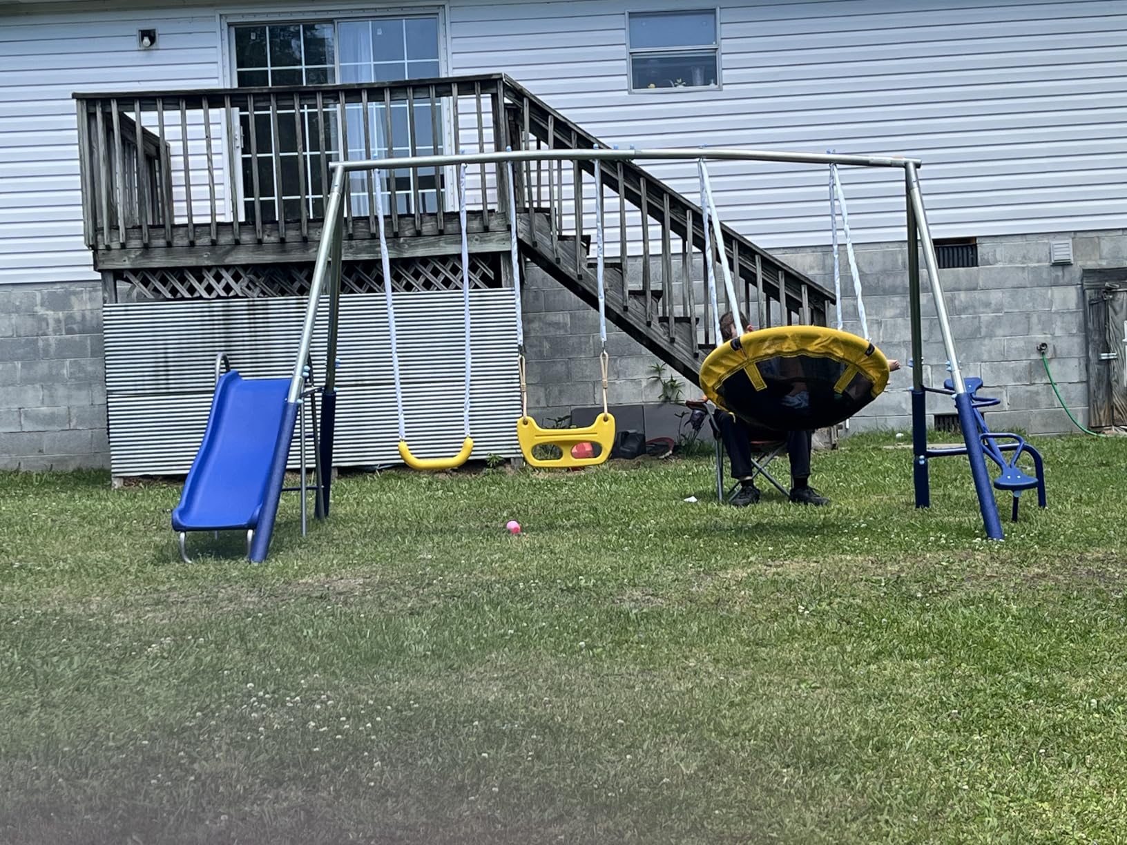 Sportspower Taylor 700lbs Galvanized Metal Swing Set for Kids for Backyard & Outdoors with Teeter-Totter, Saucer & Standing Swings, & 5ft Slide, 7.55' D × 13.88' W × 6.07' H, Bonus Anchor Kit customer photo 1