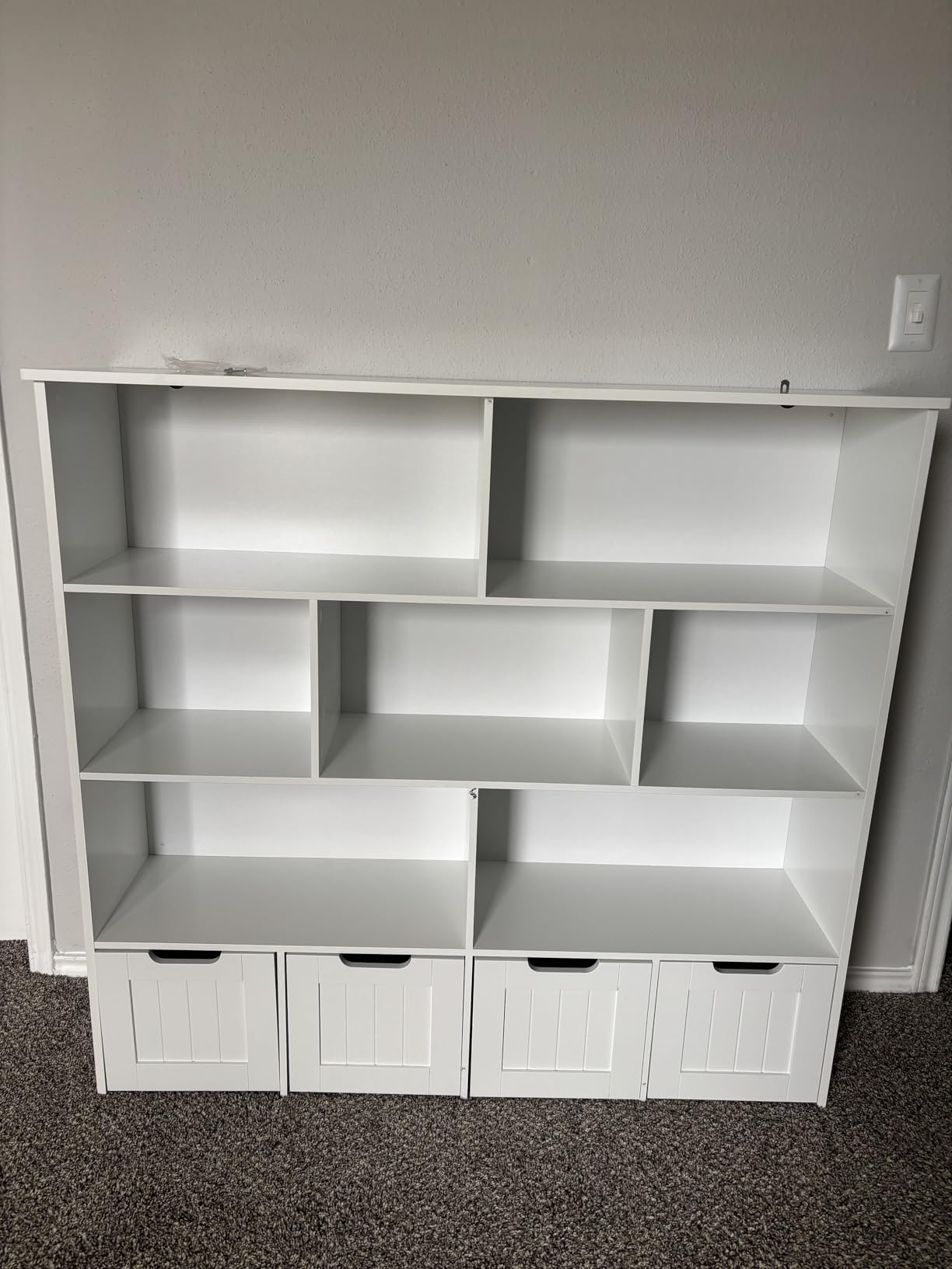FINETONES Toy Storage Organizer, Kids Bookshelf with 4 Movable Chests and 7 Storage Cubes, Toy Chest Storage with Hidden Wheels, Toy Organizers and Toy Storage, White customer photo 2