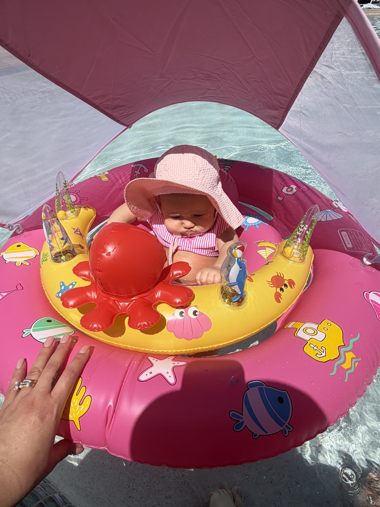 Baby Pool Float with Canopy, Inflatable Baby Swim Float with UPF50+ Sun Protection, Toddler Infant Pool Float with Toy Play Console Adjustable Safety Seat for Kids Girls Boys Aged 6-36 Months customer photo 1