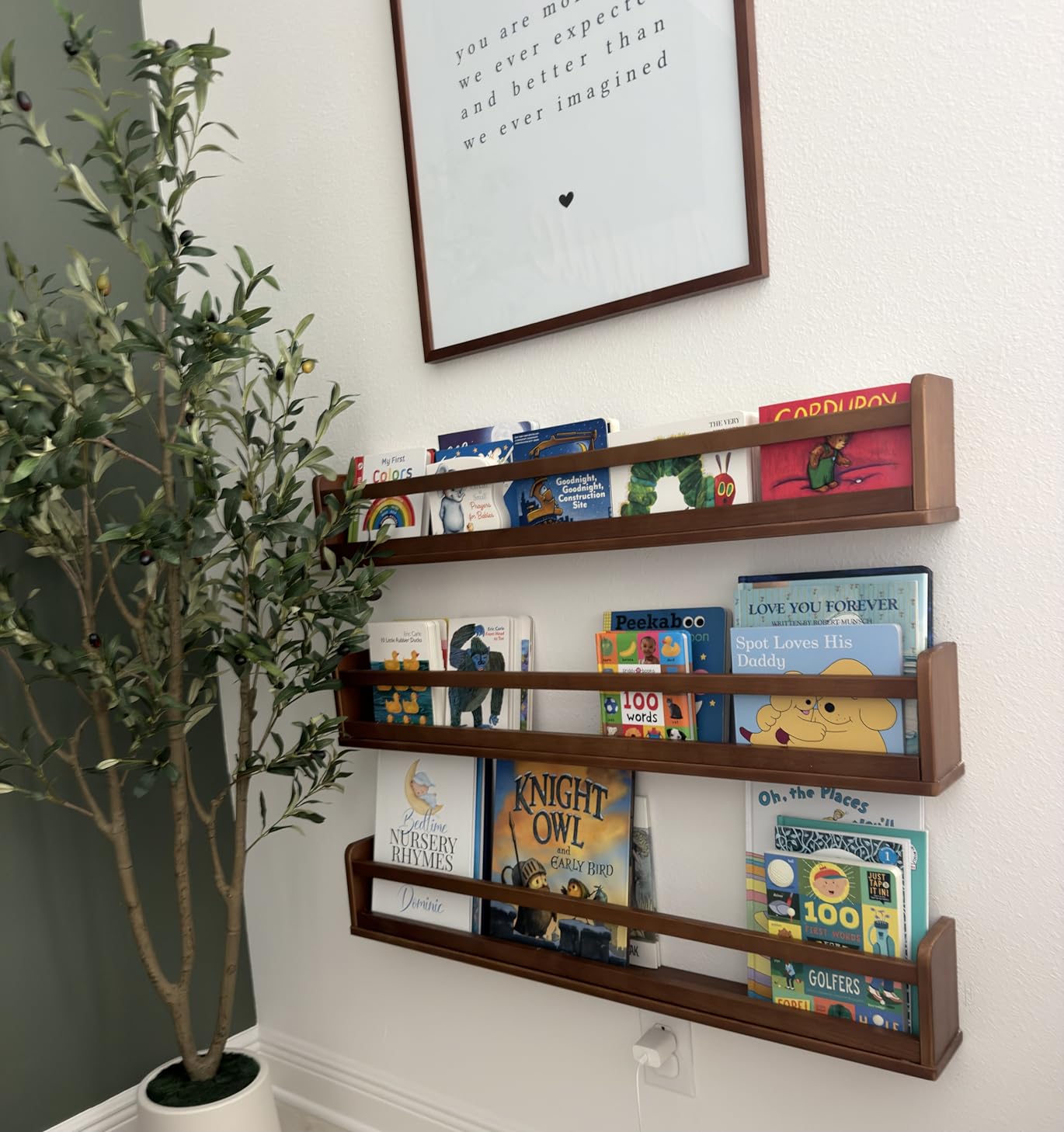 Harwaya Kids Bookshelf Wall Mounted 36 Inch Long, White and Natural Wood Nursery Floating Bookshelves for Wall, Large Hanging Book Shelves for Baby Toddler Kid Childs Bedroom Playroom - Set of 3 customer photo 1