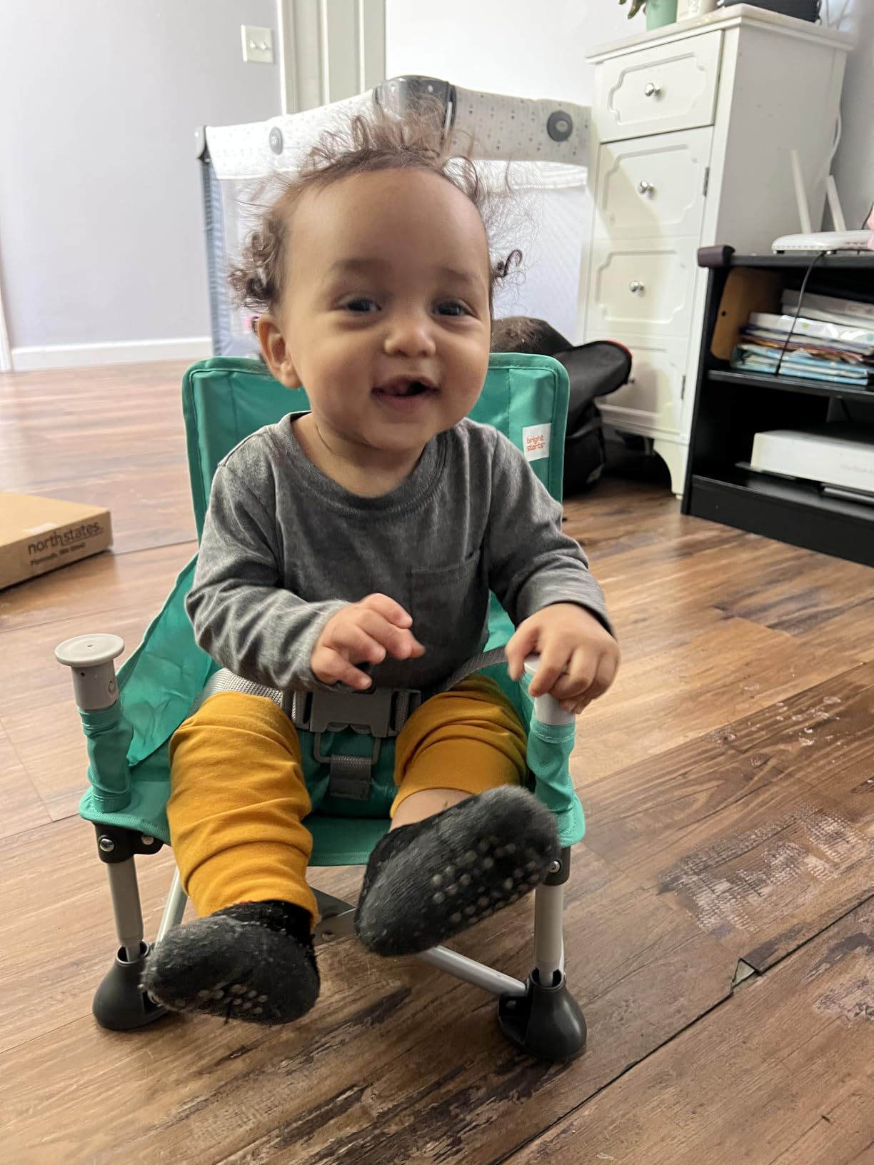 Bright Starts Pop 'N Sit Portable Booster Seat, 3-in-1 Floor Seat, Travel High Chair & Toddler Booster with Feeding Tray, Indoor/Outdoor, Grey, 6 Months-3 Years customer photo 2
