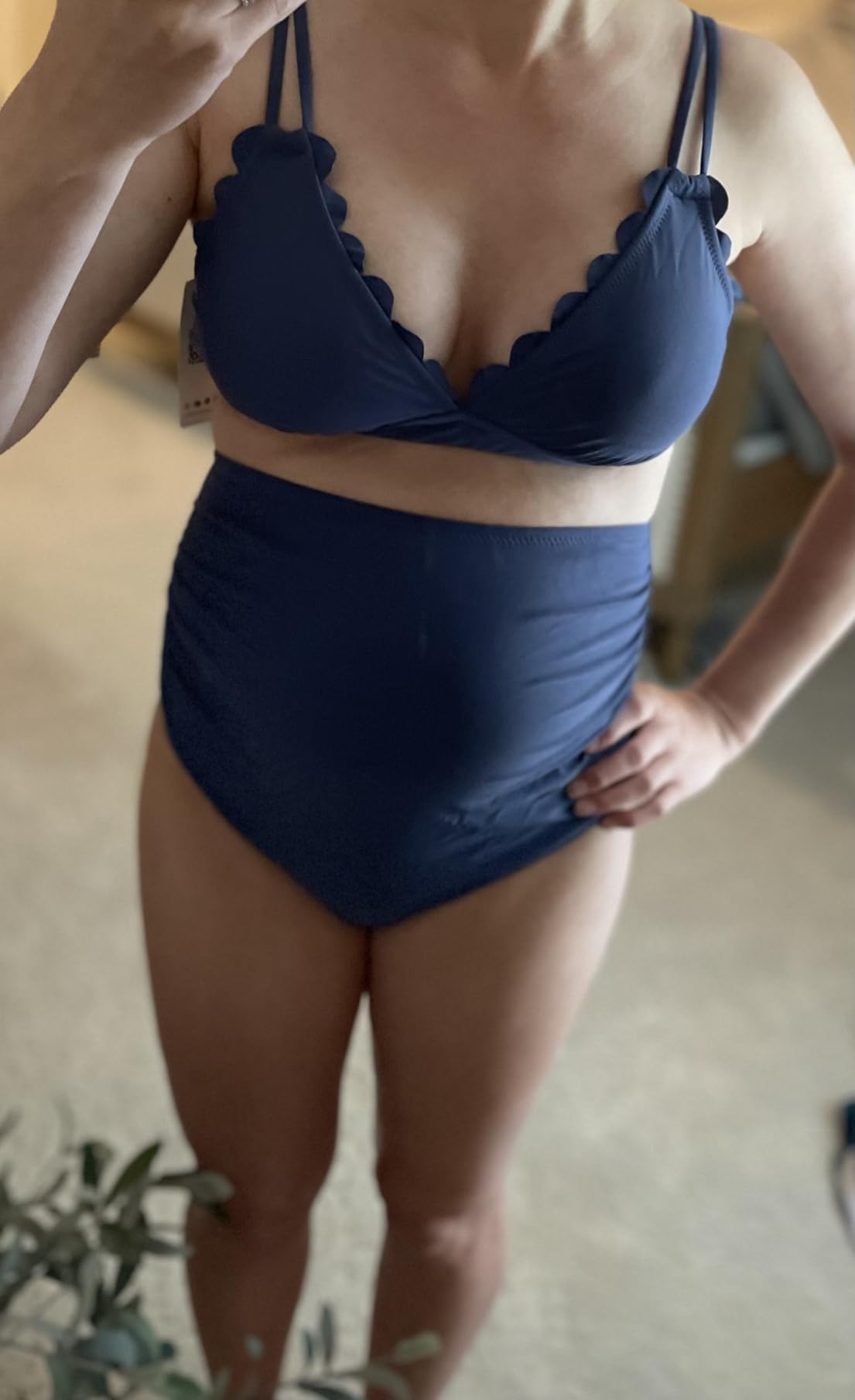 Charmo Scalloped Maternity Bikini Swimsuit Two Piece High Waist Ruched Pregnancy Bathing Suit Cute V Neck Swimwear customer photo 1
