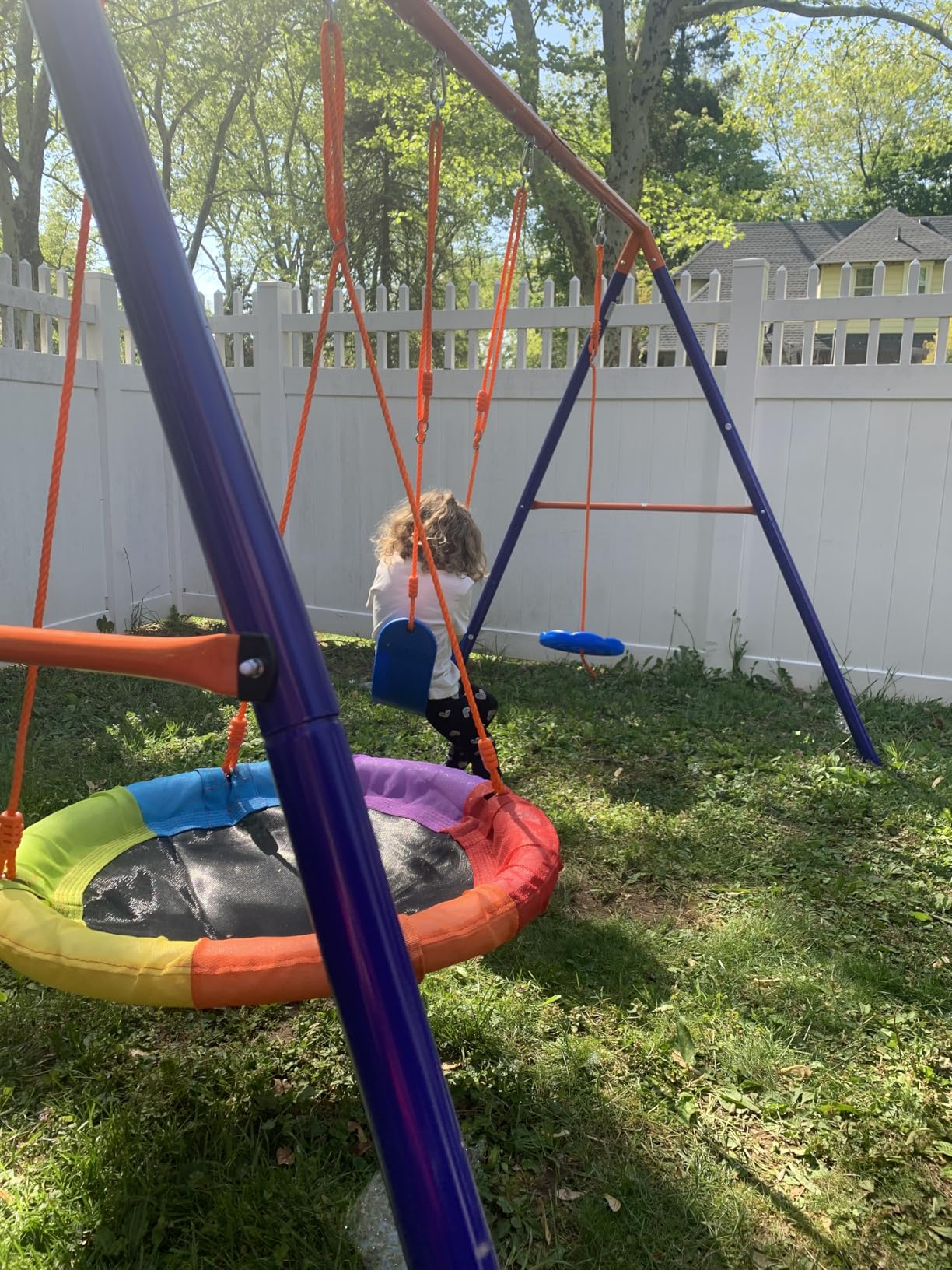 Amictoy Swing Sets for Backyard, Outdoor Toys for Kids, Heavy Duty Metal A-Frame Swing Set Holds 440 lbs with 32