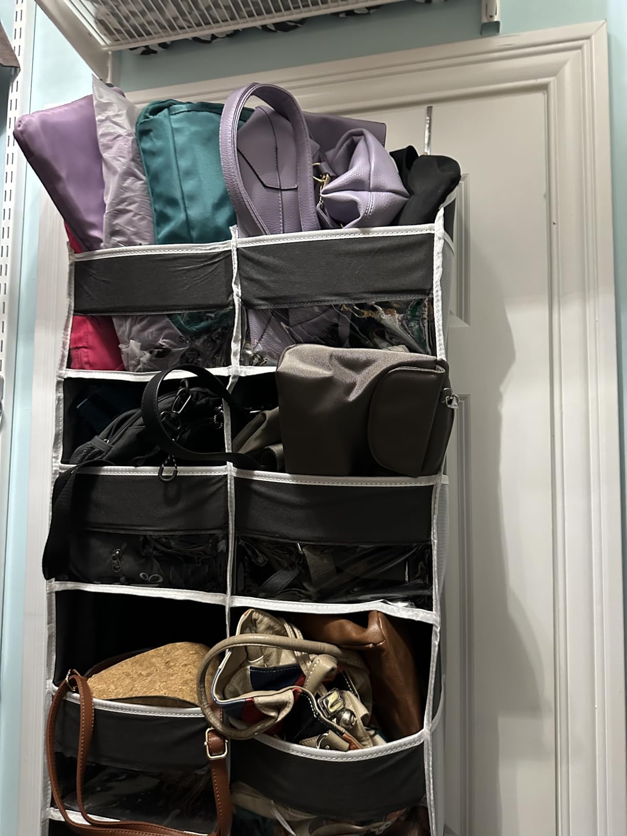 Heavy Duty Over The Door Organizer 5 Tiers, Extra Large Behind Door Storage of 10 Big Front & 10 Mesh Pockets, 80lb Weight Capacity, Hanging Doors Storage Organizer for Closet Bedroom Nursery, Grey customer photo 1