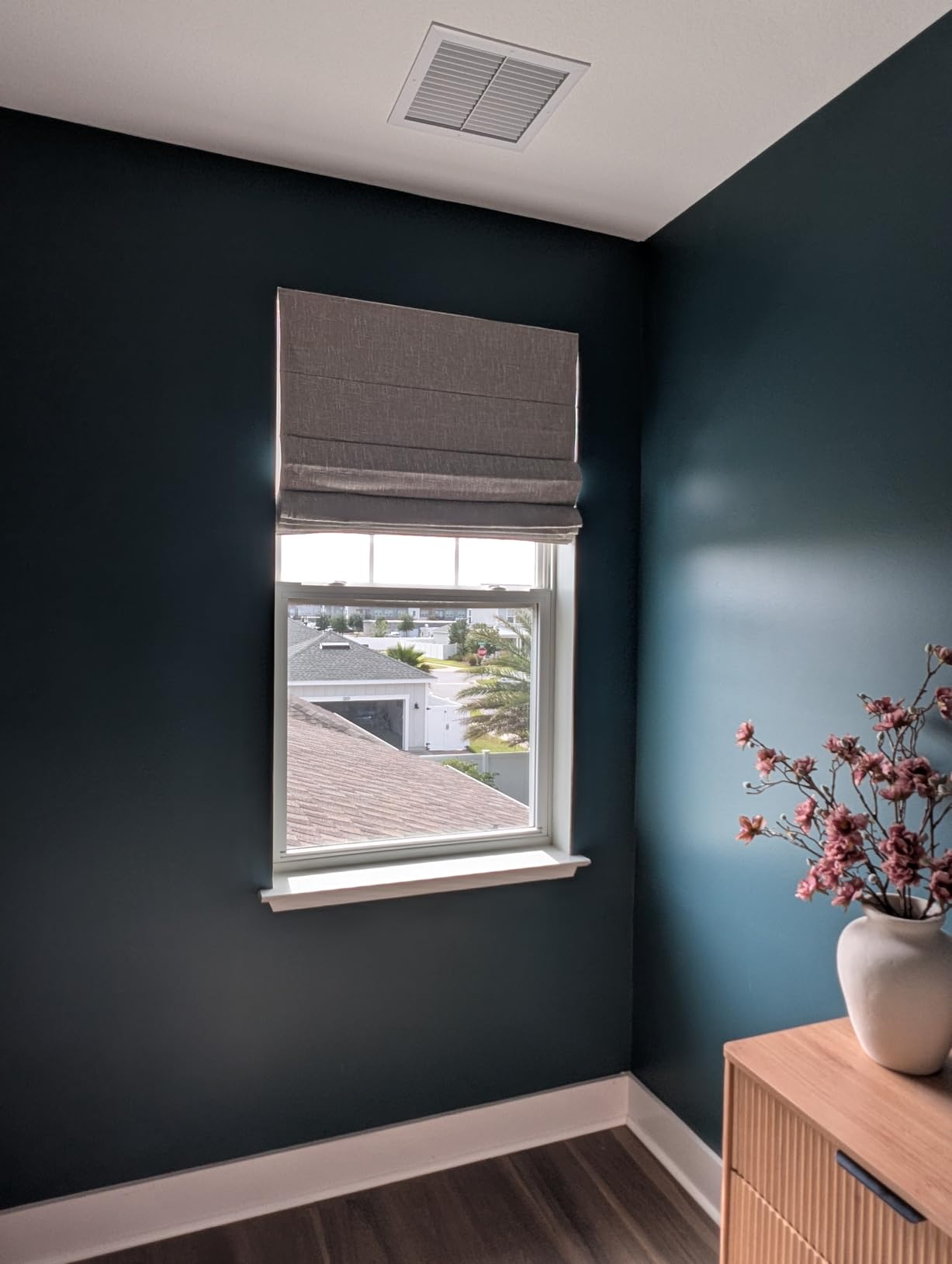 UNISHADES No Tools No Drill Cordless Roman Shades for Indoor Windows 100% Blackout, for Window Size 31