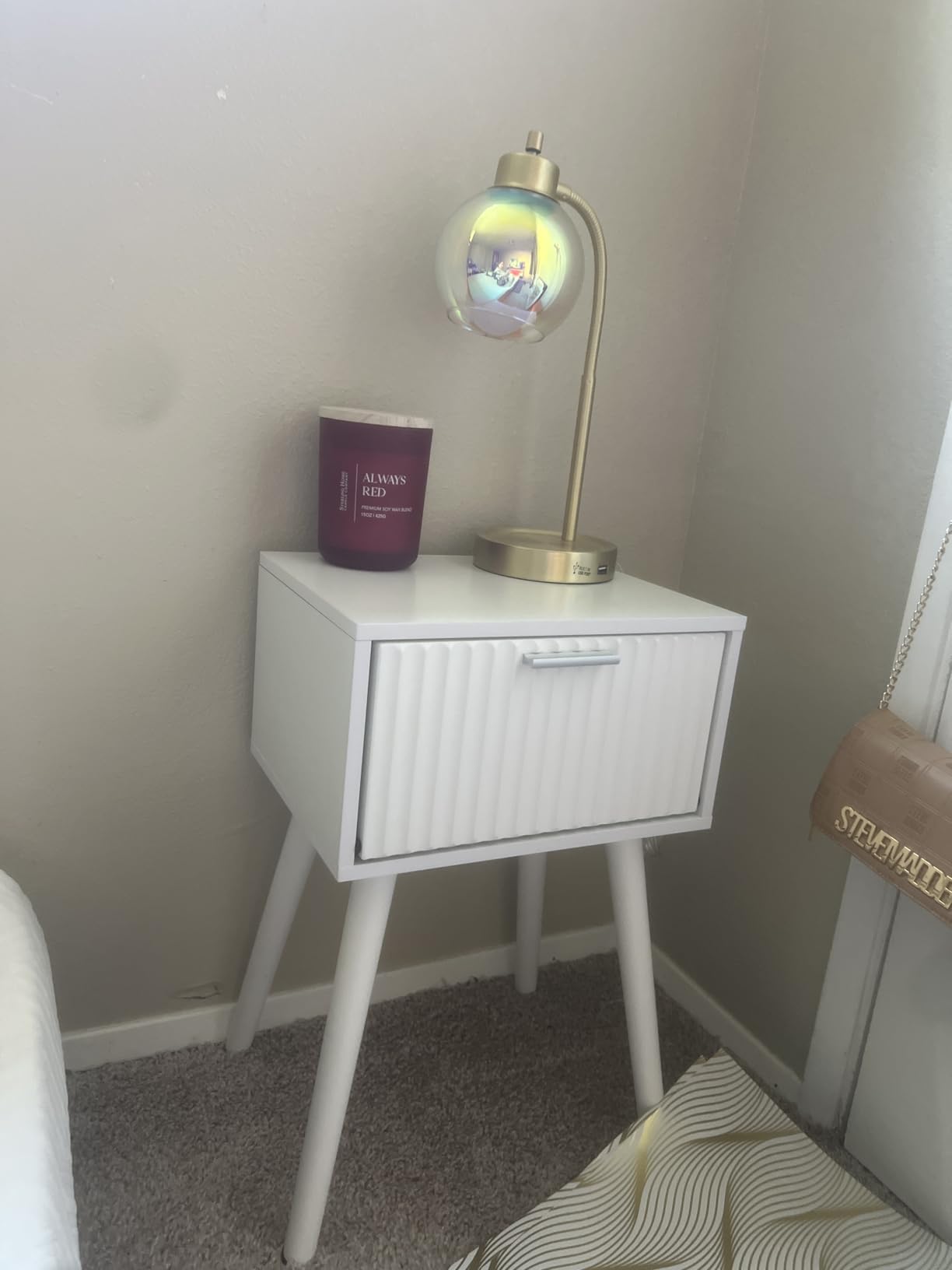 LAATOOREE Nightstands Set of 2, Small Side Table, Bedside Table with Fluted Door, Solid Wood Feet; Modern Mid-Century End Table for Bedroom, Small Space (Natural) customer photo 1