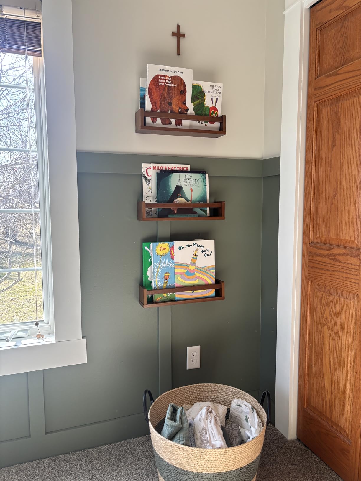 Harwaya Floating Nursery Book Shelves for Wall, Natural Wood Wall Bookshelf for Kids Room Bedroom, Small Wooden Hanging Baby Book Shelf and Toy Organizer for Nursery Girl Boy Toddler Child - Set of 3 customer photo 1