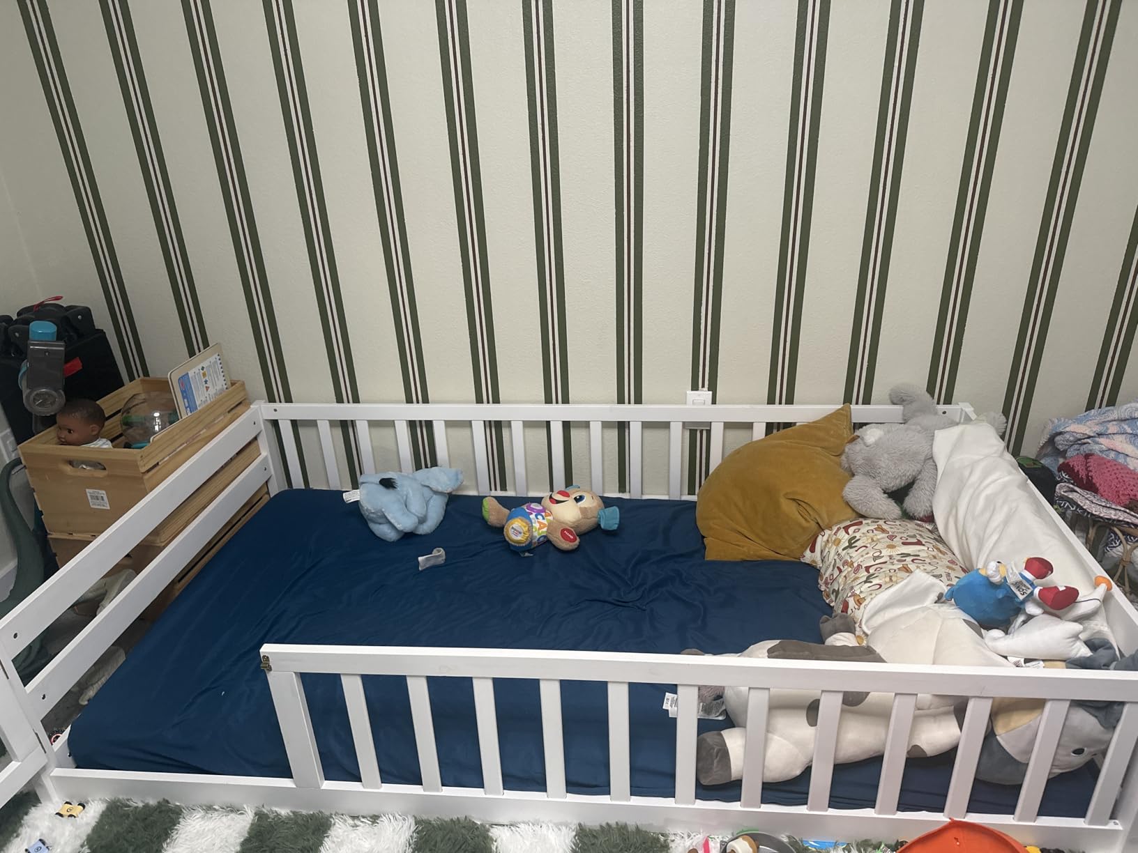 Giantex Twin Floor Bed for Kids, Wood Montessori Bed with Safety Guardrails, Floor Bed Frame for Kids, Boys, Girls, No Box Spring Needed, White customer photo 1