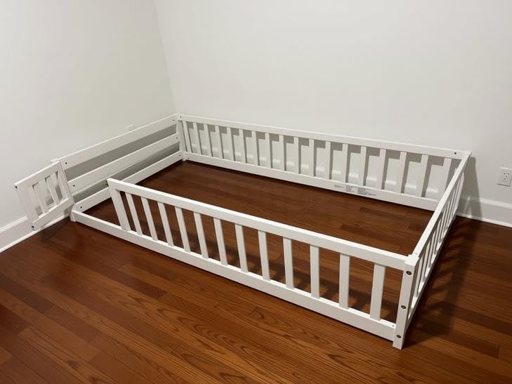 Giantex Twin Floor Bed for Kids, Wood Montessori Bed with Safety Guardrails, Floor Bed Frame for Kids, Boys, Girls, No Box Spring Needed, White customer photo 2