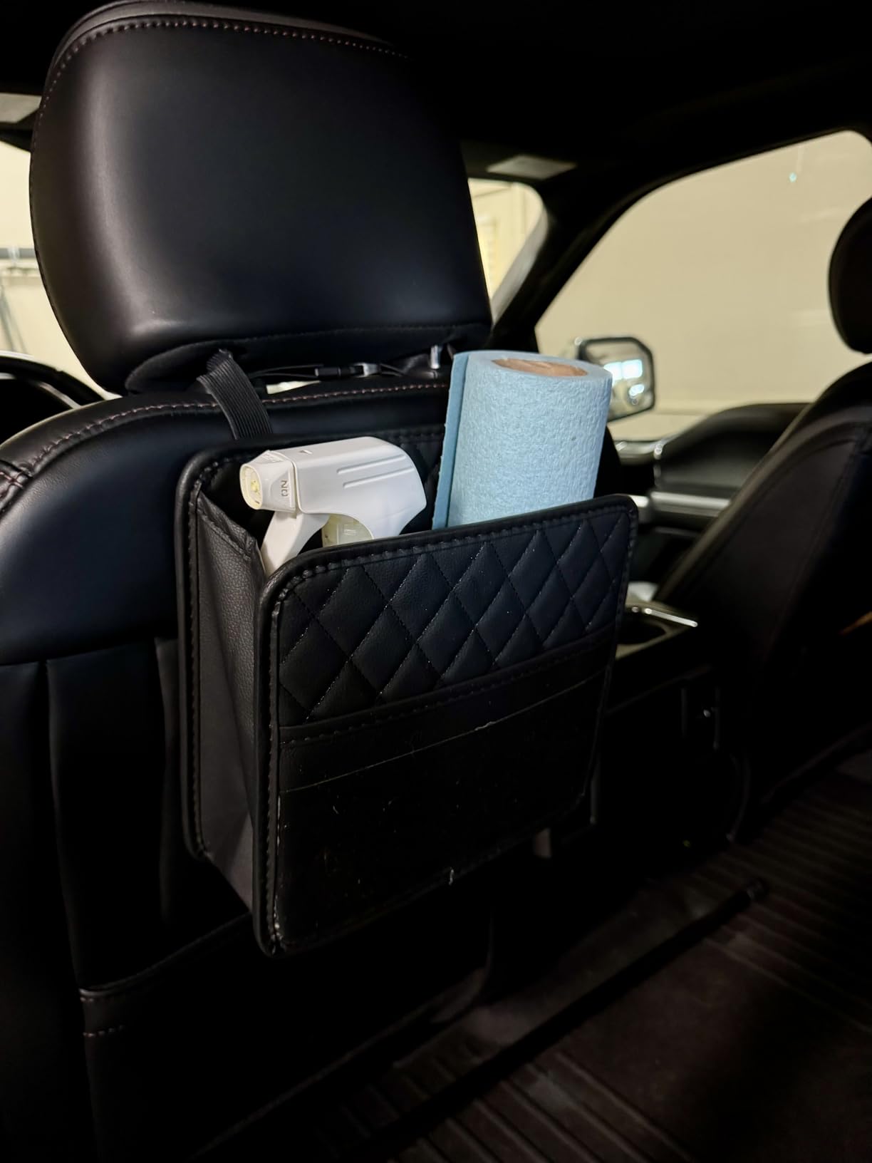 Mandark Car Seat Back Organizer, PU Leather Vehicle Backseat Hanging Storage Pocket, Multipurpose Auto Travel Essentials Accessories for Kids & Adults, Universal for Most Cars (Black) customer photo 2