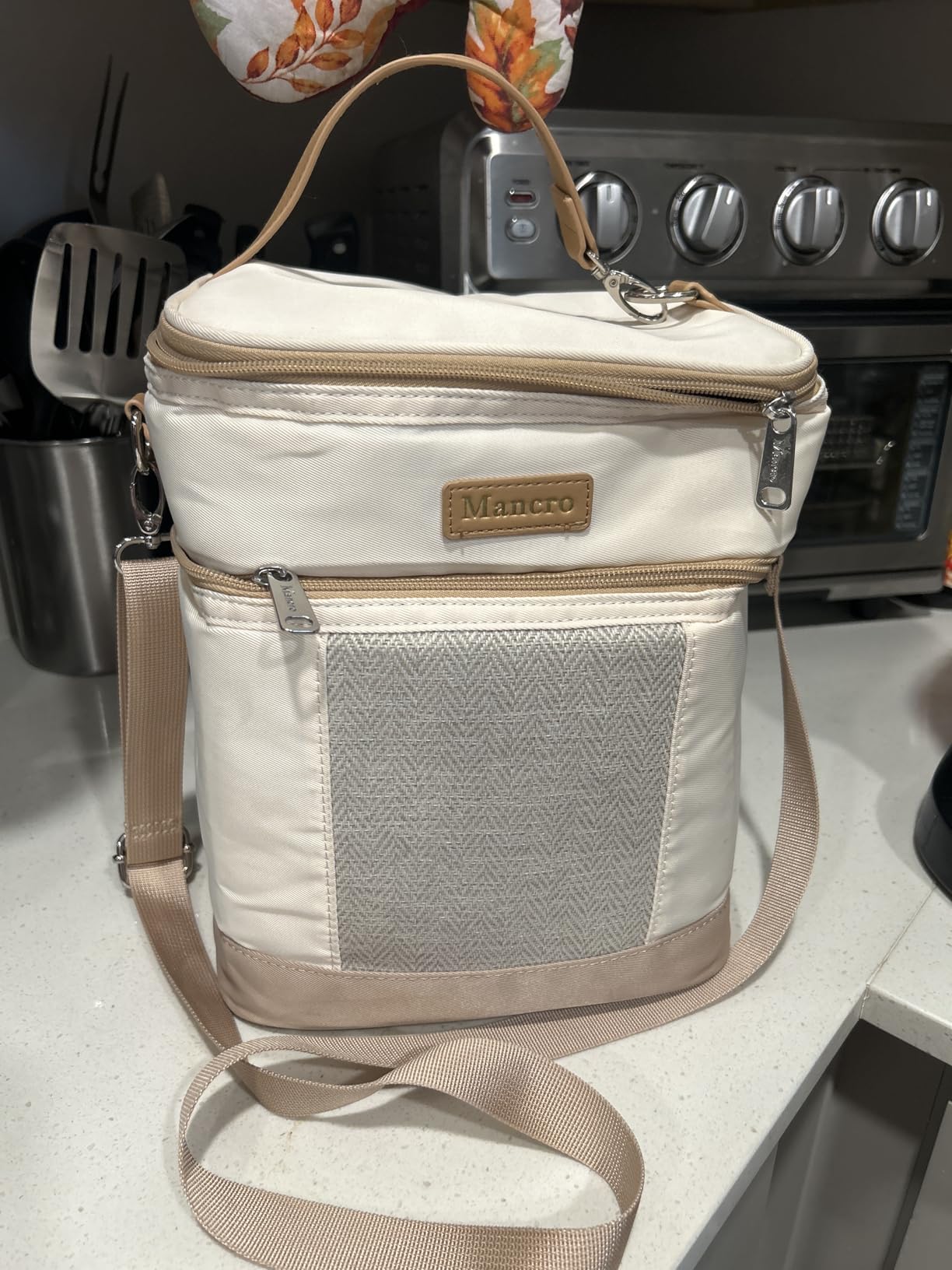 Mancro Breastmilk Cooler Bag with Ice Pack, Double Layer Insulated Baby Bottles Bag Fits 6 Bottles Up to 9 Ounces, Portable Breast Pump Cooler Travel Bag for Daycare and Nursing Moms, Beige customer photo 1
