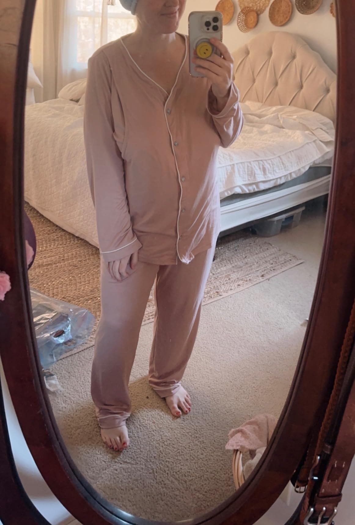 Ekouaer Maternity Pajama Set Button Down Nursing Pajamas Long Sleeve Breastfeeding Loungewear with Adjustable Pants customer photo 1