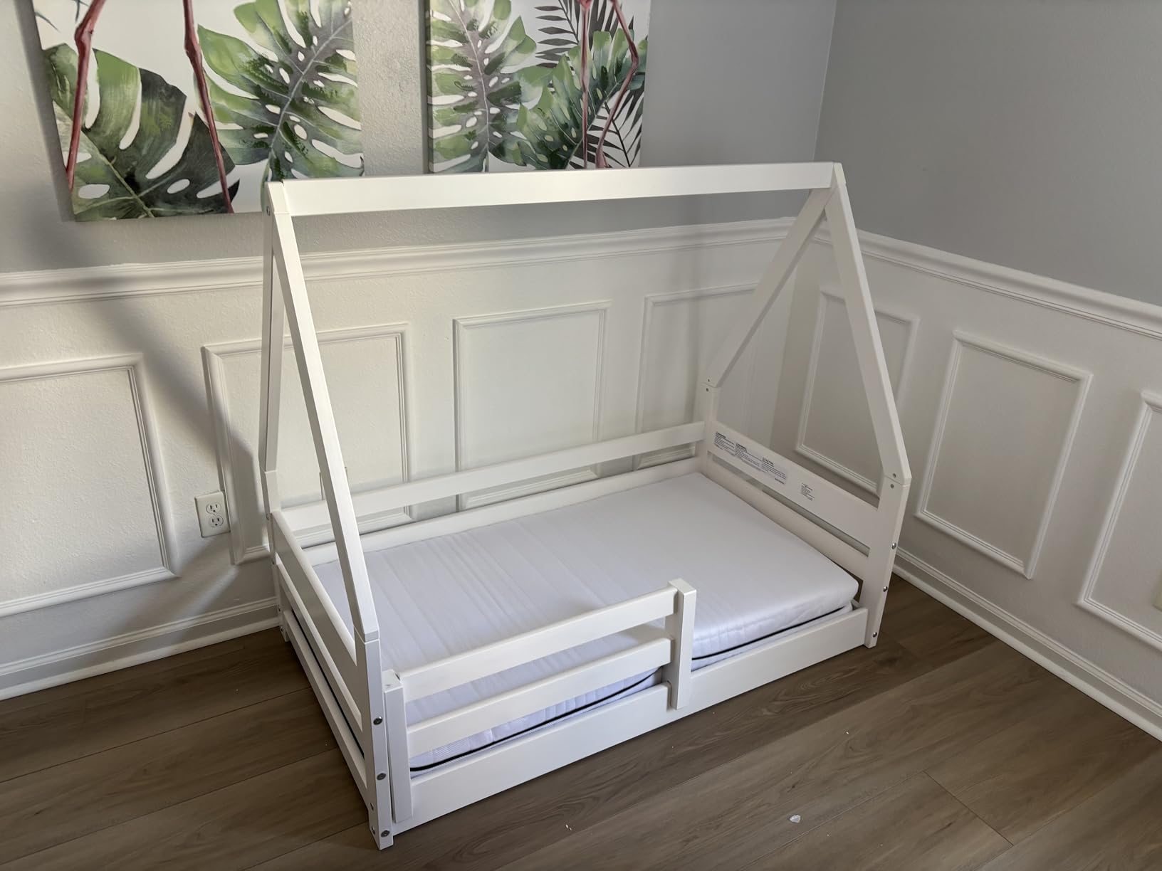 From the Tree Furniture Montessori Toddler Floor Bed with House Frame Canopy - Solid Pine, Unfinished Natural Wood - Low-to-Floor Design - Fits 28 x 52 Toddler Mattress - Ages 18 mo-5 yr customer photo 2