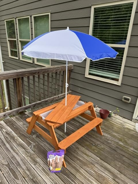 Best Choice Products Kids Picnic Table with Umbrella, 3-in-1 Sand & Water Table, Outdoor Convertible Picnic Table for Toddlers, Seats 4, Removable Top, 2 Buckets - Walnut/Beige customer photo 2