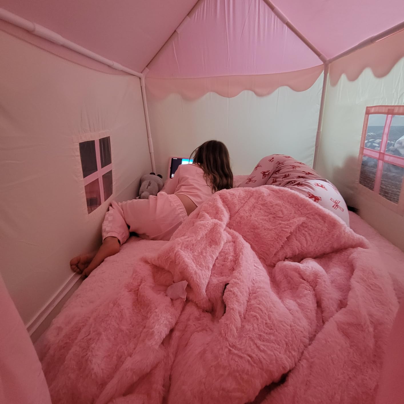 MAXYOYO Bean Bag Chair Bed for Kids, Convertible Bean Bag Folds from Lazy Chair to Floor Mattress Bed, Stuffed Floor Sofa Couch Sofa Bed for Boys and Girls, High-Density Foam Filling, Pink customer photo 1