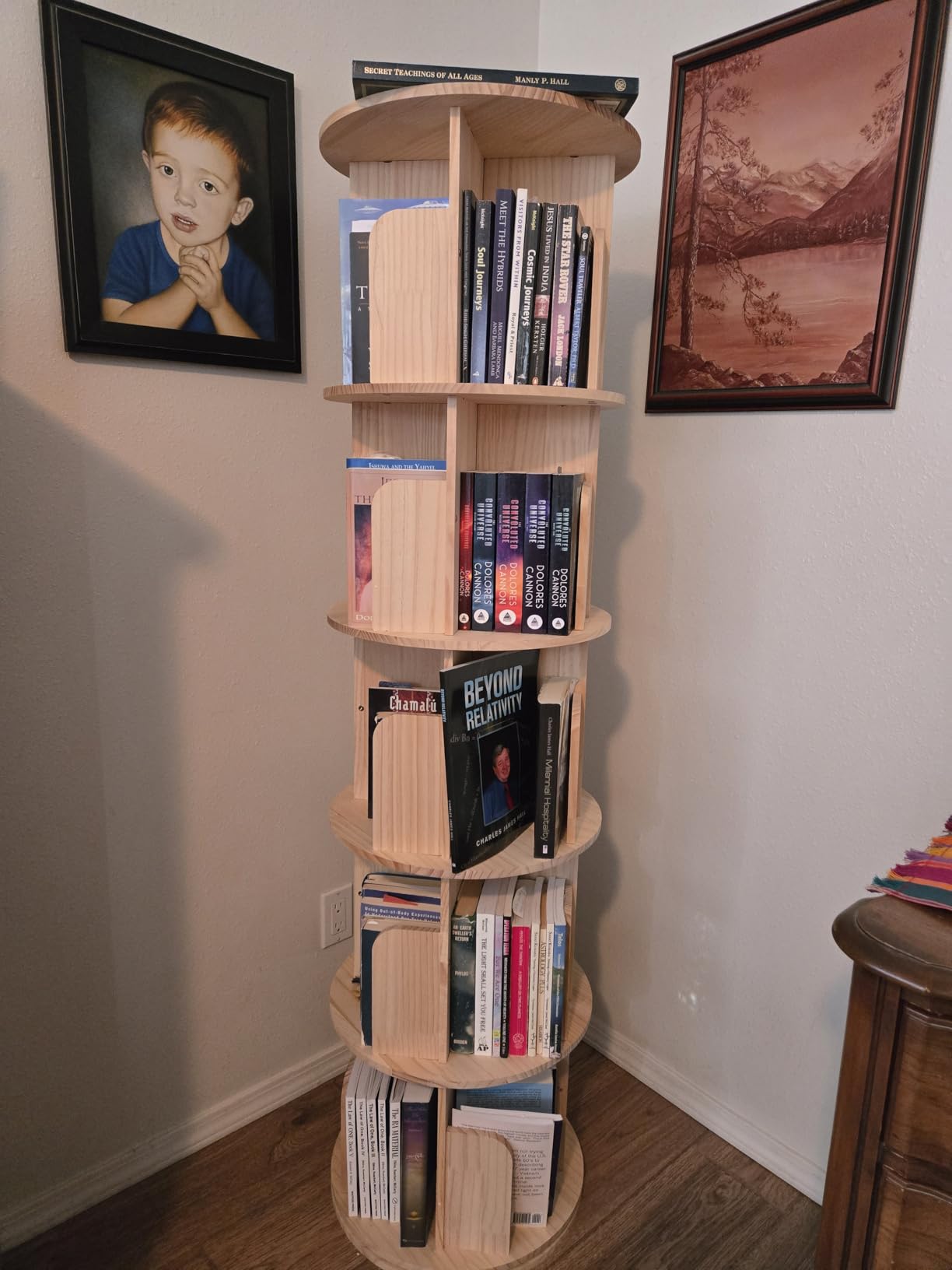 Bear Qiaqia Rotating Bookshelf, 360 Display 2 Tier Floor Standing Bookcase Storage Rack for Kids&Adult, Wood Narrow Book Shelf Organizer for Bedroom, Living Room, Study Room customer photo 1