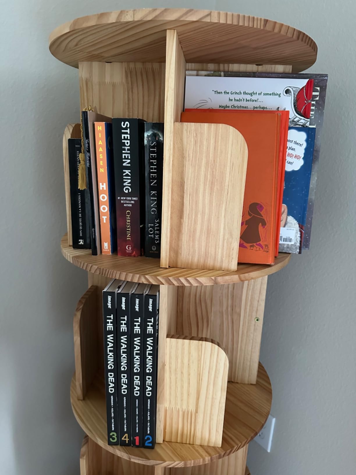 Bear Qiaqia Rotating Bookshelf, 360 Display 2 Tier Floor Standing Bookcase Storage Rack for Kids&Adult, Wood Narrow Book Shelf Organizer for Bedroom, Living Room, Study Room customer photo 2