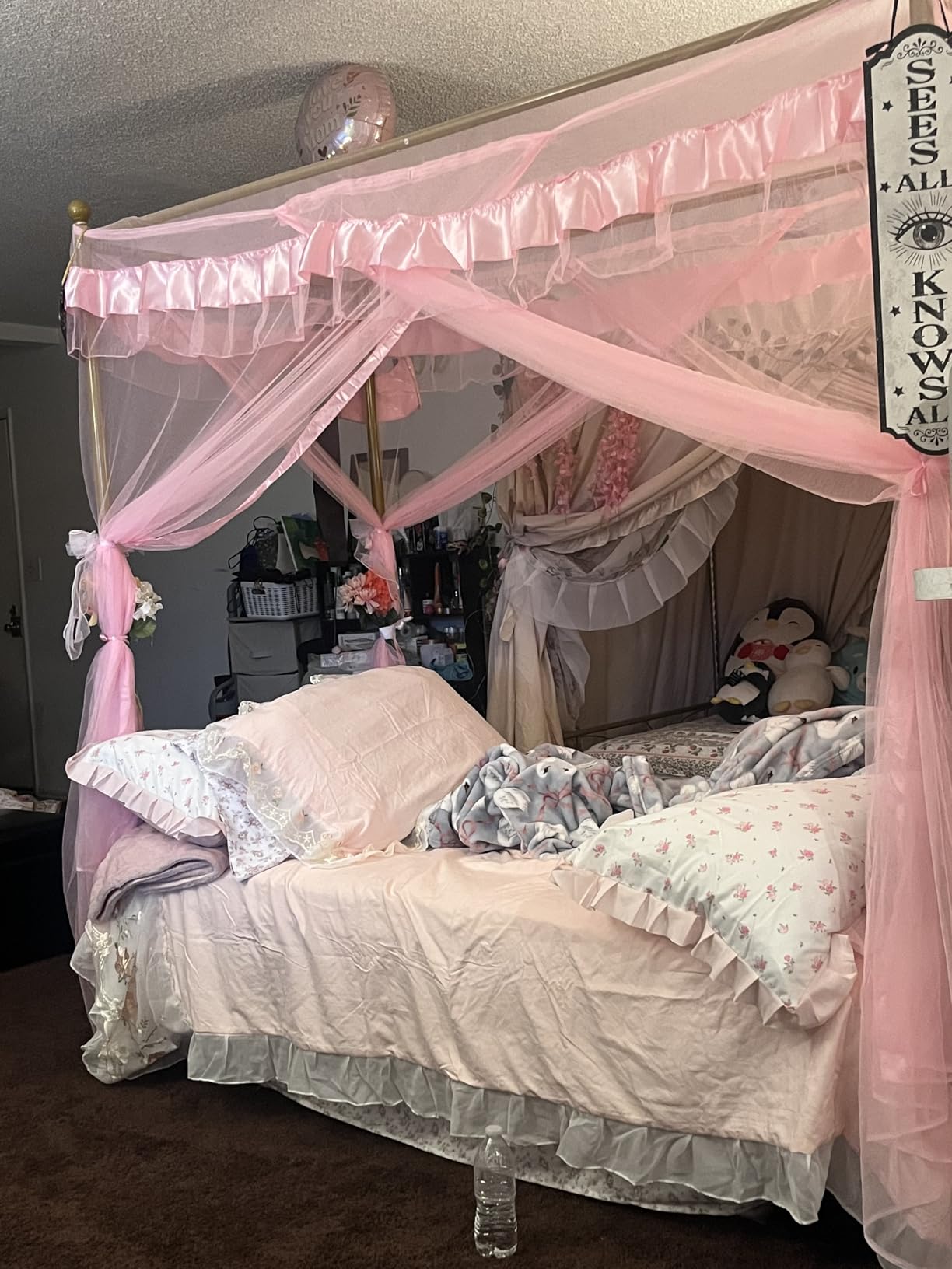 Weehom Twin Canopy Bed Frame with Headboard and Footboard, 4 Posters Metal Bed Frame, No Box Spring Needed, Mattress Foundation Platform Bed for Kids and Adults, Purple customer photo 1