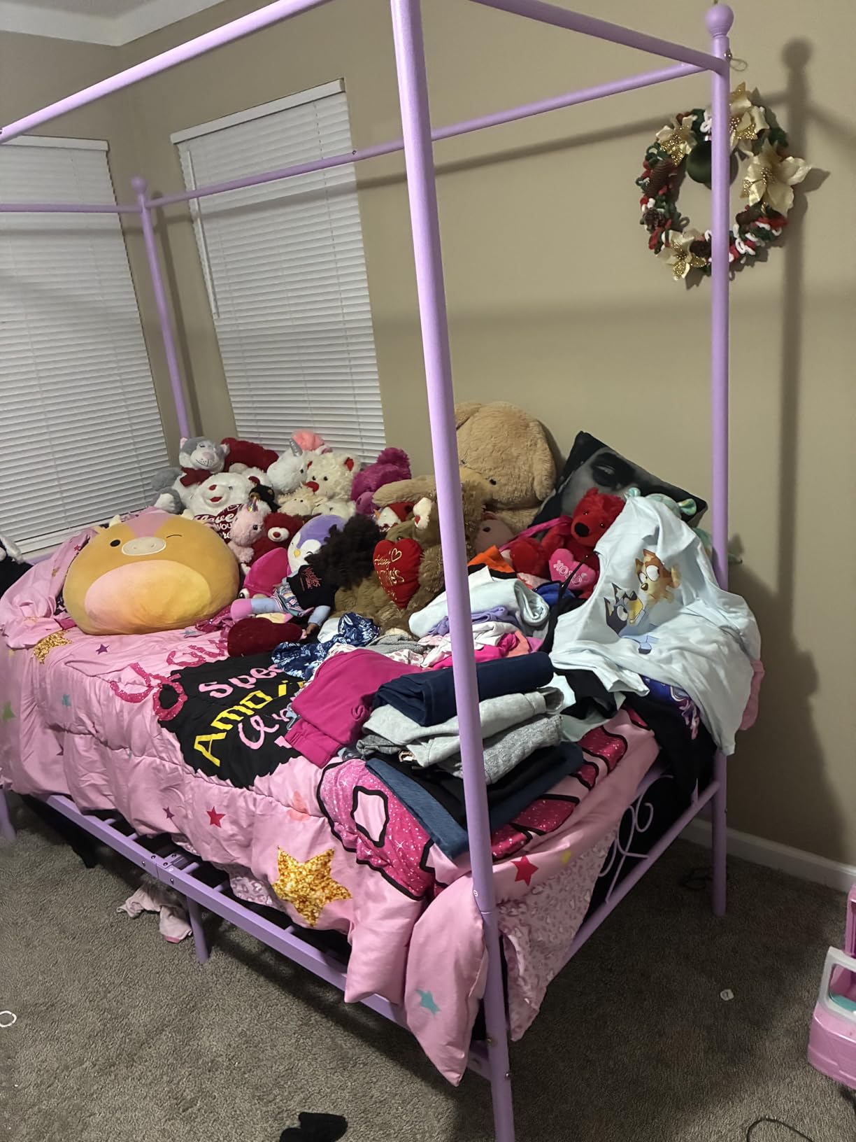 Weehom Twin Canopy Bed Frame with Headboard and Footboard, 4 Posters Metal Bed Frame, No Box Spring Needed, Mattress Foundation Platform Bed for Kids and Adults, Purple customer photo 2