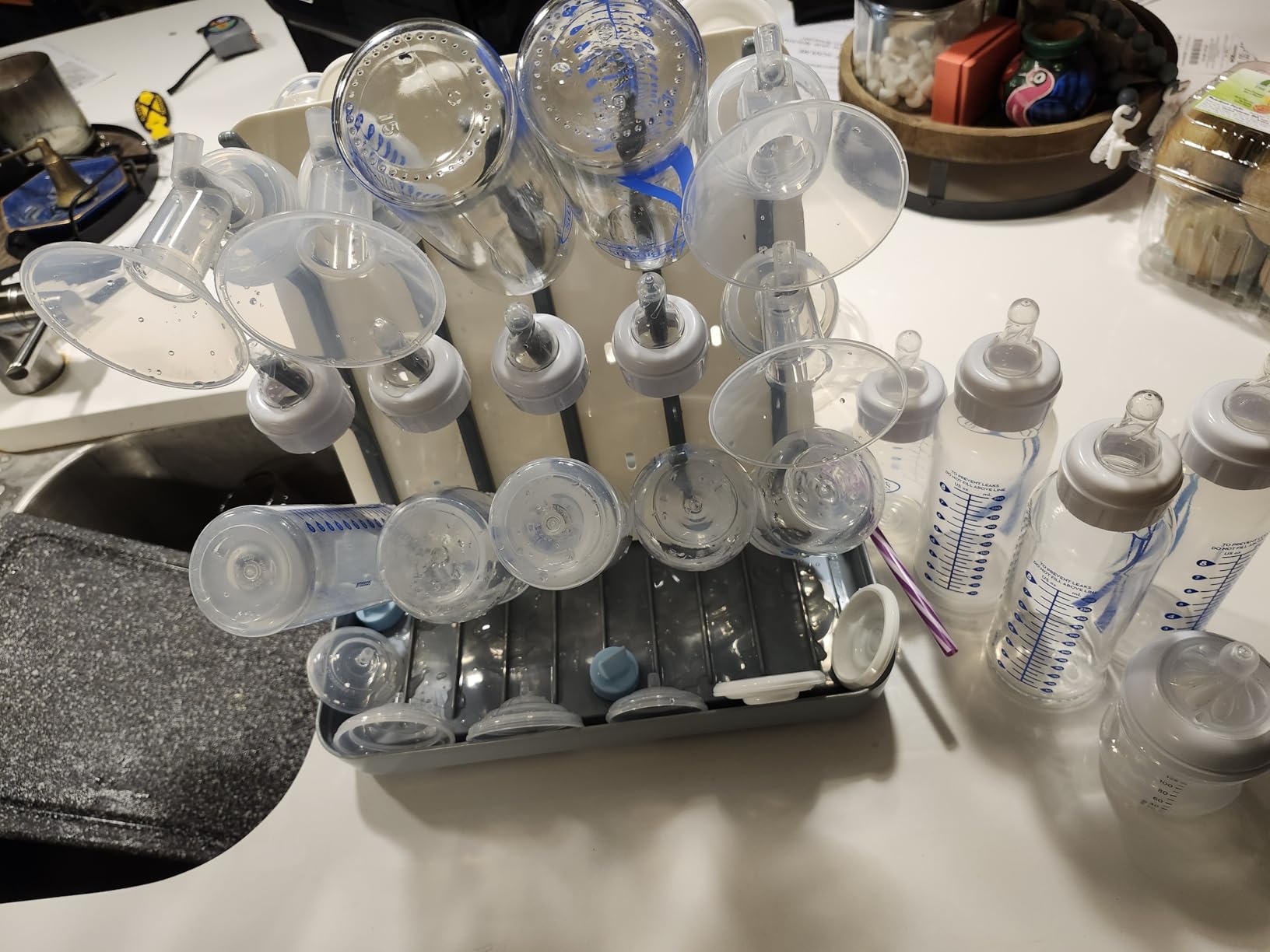 SpaceAid Baby Bottle Drying Rack with 20 Hooks, Space Saving Kitchen Bottles Rack Dryer, Vertical Baby Bottle Holder Organizer for Countertop Storage Accessories (White and Gray) customer photo 2