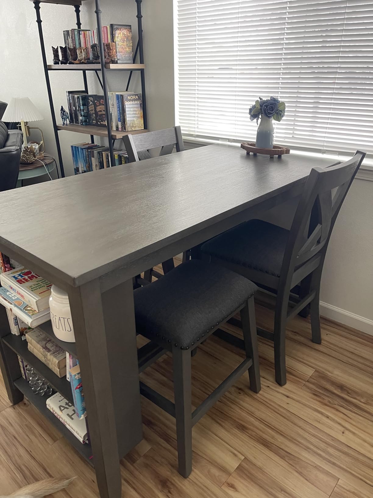 Signature Design by Ashley Gesthaven Contemporary Counter Height Dining Table with 3 Shelves and Trestle Base, Light Brown & Dark Brown customer photo 1