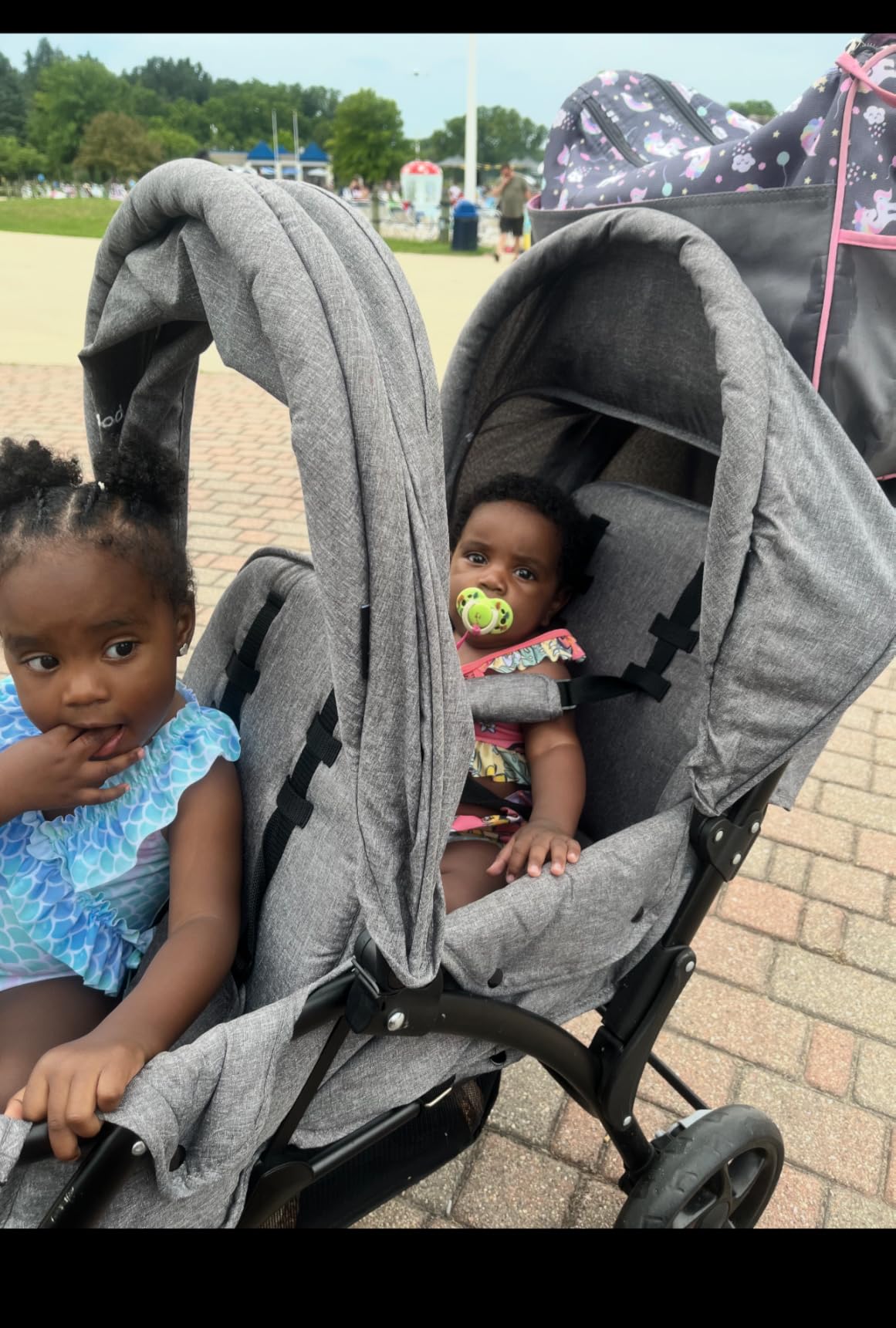 HONEY JOY Double Stroller, Foldable Lightweight Infant Twin with Tandem Seating, 5-Point Harness, Recline Seat, Storage Basket, Compact Baby Double Stroller Newborn and Toddler (Black) customer photo 1