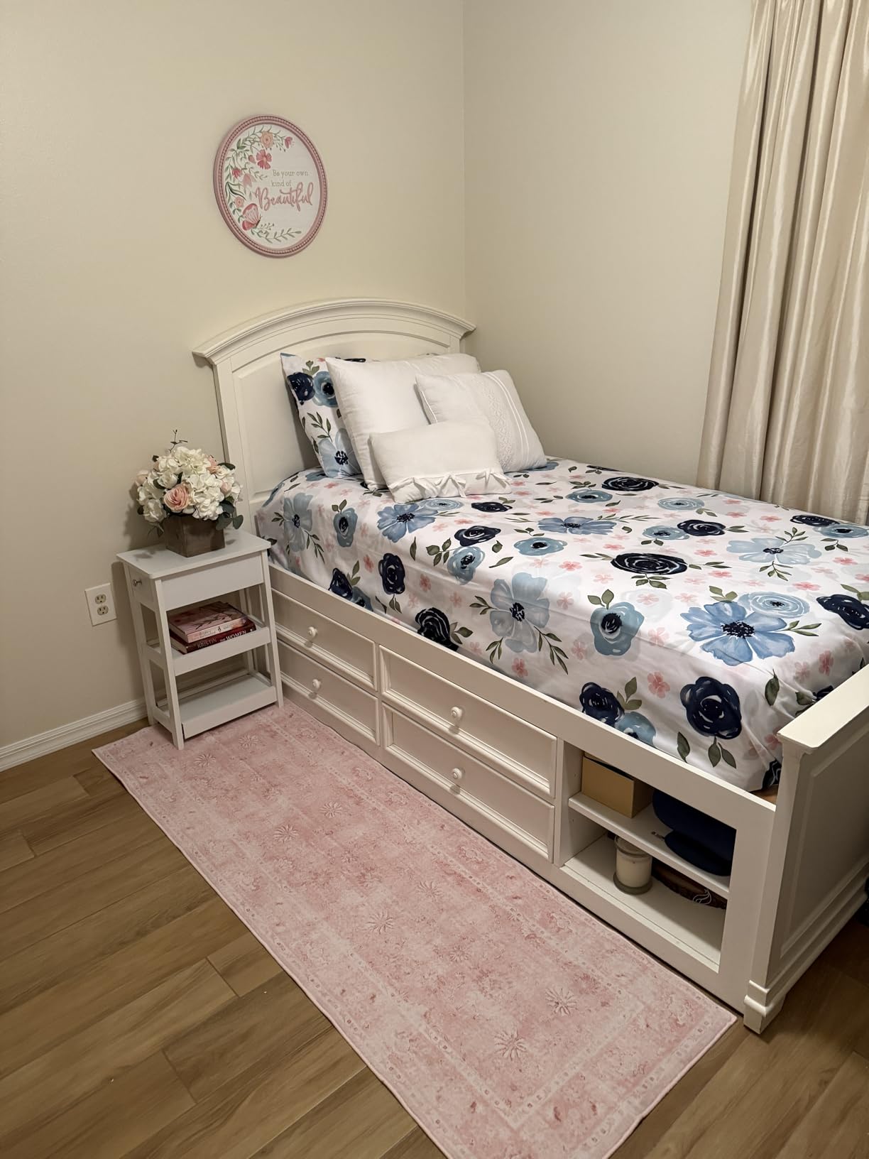 LIMON HOME Machine Washable Nursery Rug for Baby Girl, Cute Blush Rug for Bedroom Girls Living Room Dorm Kids Playroom, Super Soft Faux Wool Boho Floral Carpet 5 by 7 Pink and White customer photo 2