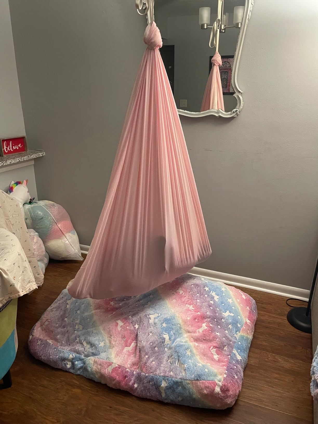 COMAX Bean Bag Chair for Kids, Toddler Beanbag Bed Unicorn, Convertible Children Bean Chair to Floor Mattress with Filler, Stuffed Child Bean Bags for Girl Boy Sleeping, Colorful Rainbow customer photo 2