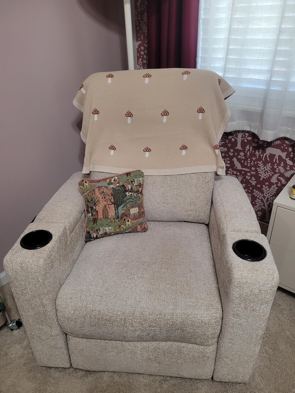 ABCASA Power Recliner Rocking Chair Nursery Glider, Swivel Reclining Nursery Rockers for Baby Room & Living Room, Chenille Chair with Phone Holder, USB/Type-C Ports, Arm Storage, Light Brown customer photo 1