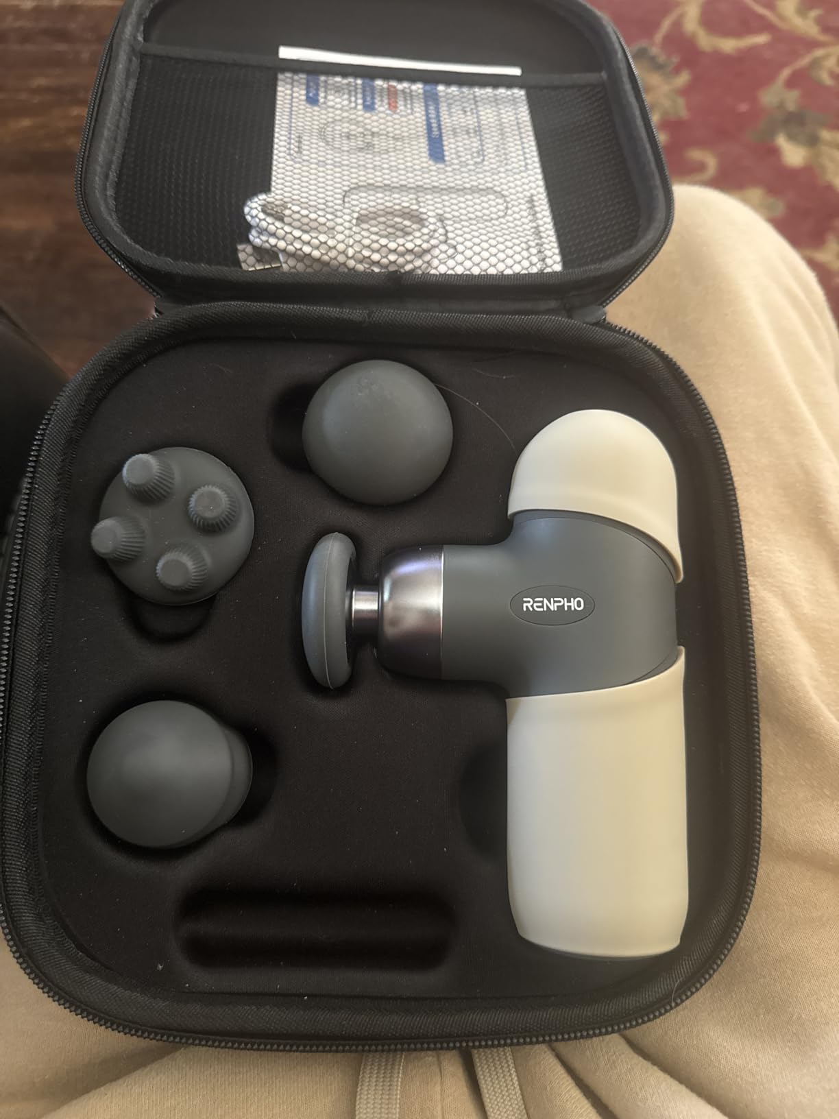 RENPHO Mini Thermal Massage Gun with Heat, Fathers Day Dad Gifts, Portable Deep Tissue Percussion Massager with 4 Heads for Neck & Back Comfort, Ultra-Quiet for Home, Office & Travel, Carry Case customer photo 2
