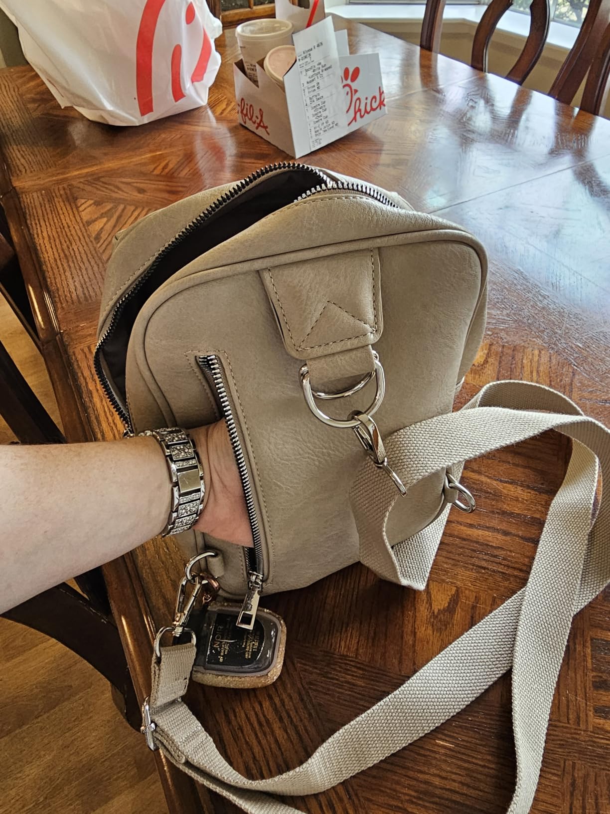 MYHOZEE Small Diaper Bag Crossbody Sling Purse for Women - 2 in 1 Leather Backpack customer photo 2