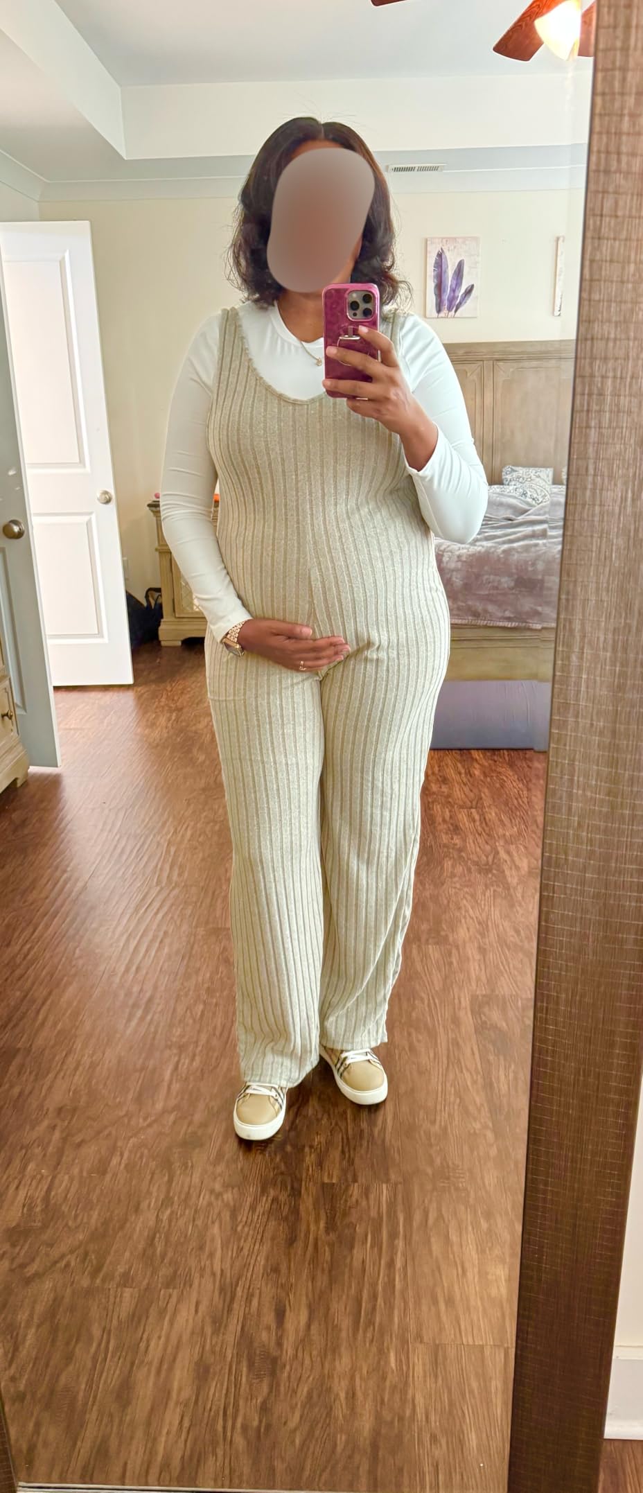 MakeMeChic Women's Maternity Jumpsuits Sleeveless Rib Knitted Straight Leg Overalls Romper customer photo 2
