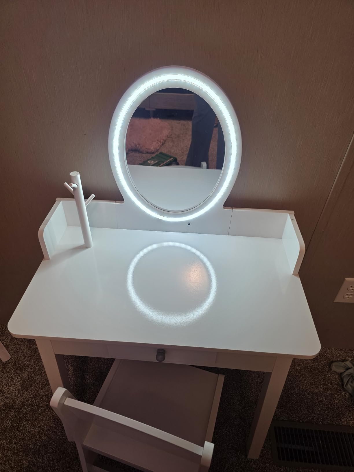 Costzon Kids Vanity, Girls Vanity Set with Mirror and Stool and Lights, Drawer, Jewelry Rack, 2 in 1 Wooden Princess Makeup Desk Dressing Table, Kids Vanity Table and Chair Set (Pink) customer photo 2