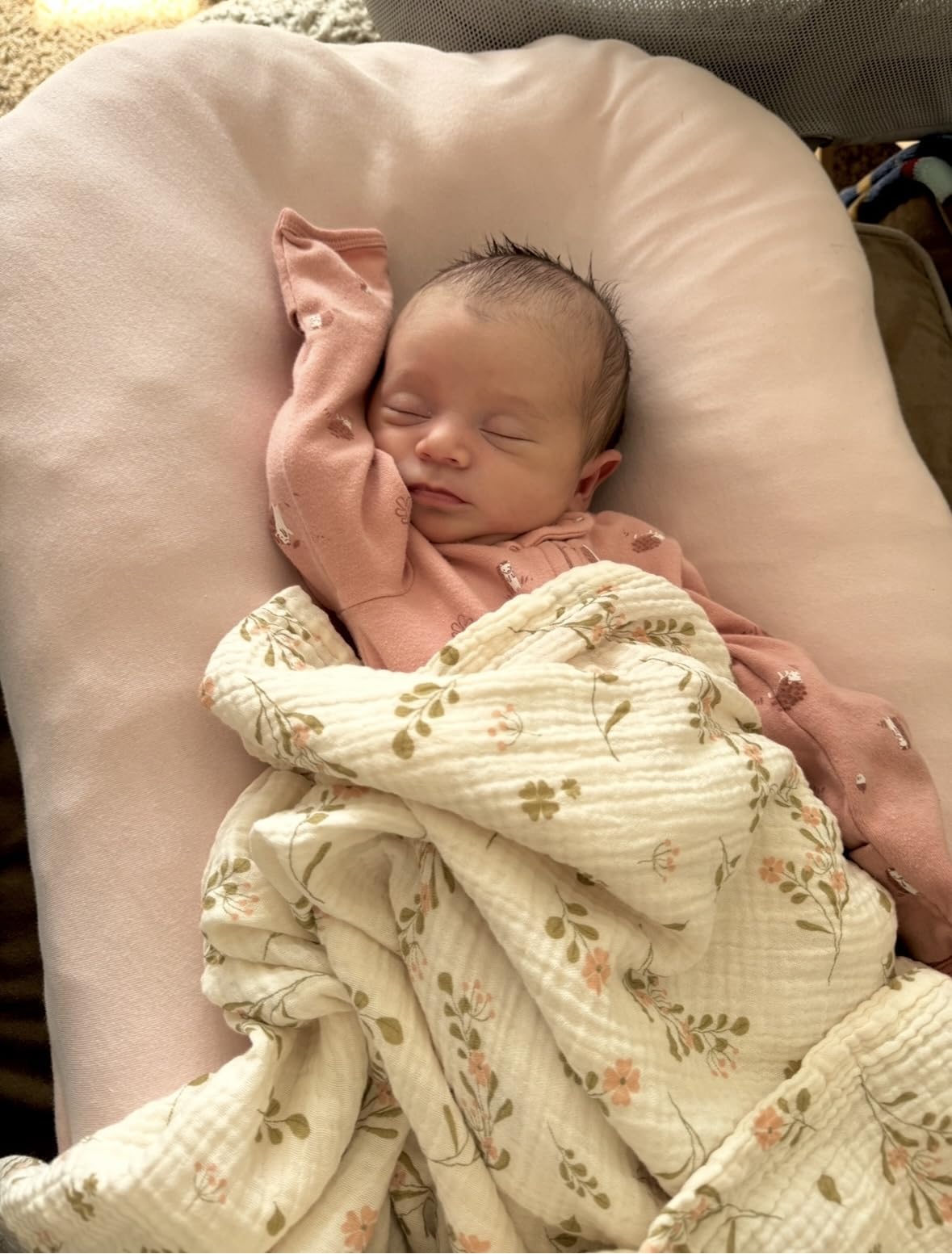 Aila + Aiden Baby Lounger | Organic Cotton Infant Lounger | Adjustable & Portable Floor Lounger | Supervised Use | Soft, Breathable, Washable Cover - Snuggle Collection (Pink) customer photo 1