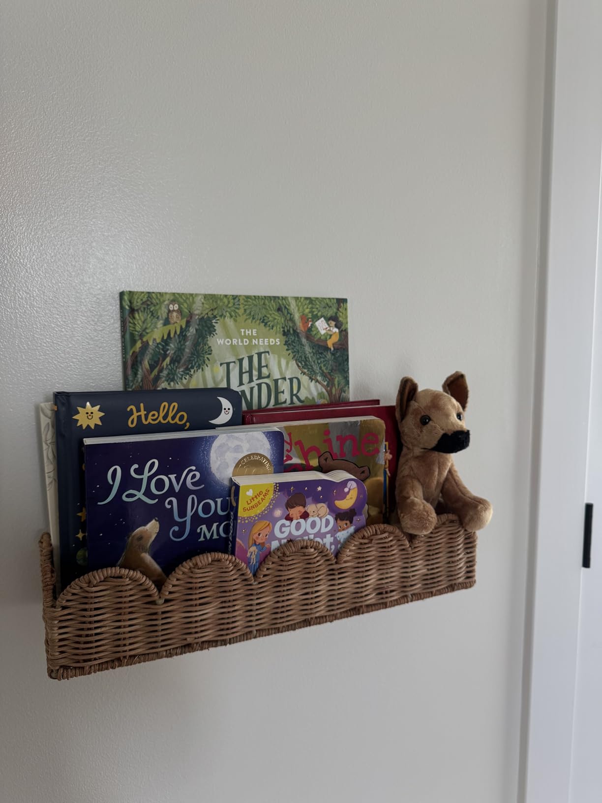 Nursery Book Shelves Set of 2 - Artisanal Natural Rattan Scalloped Book Shelf for Kids Rooms 15.8