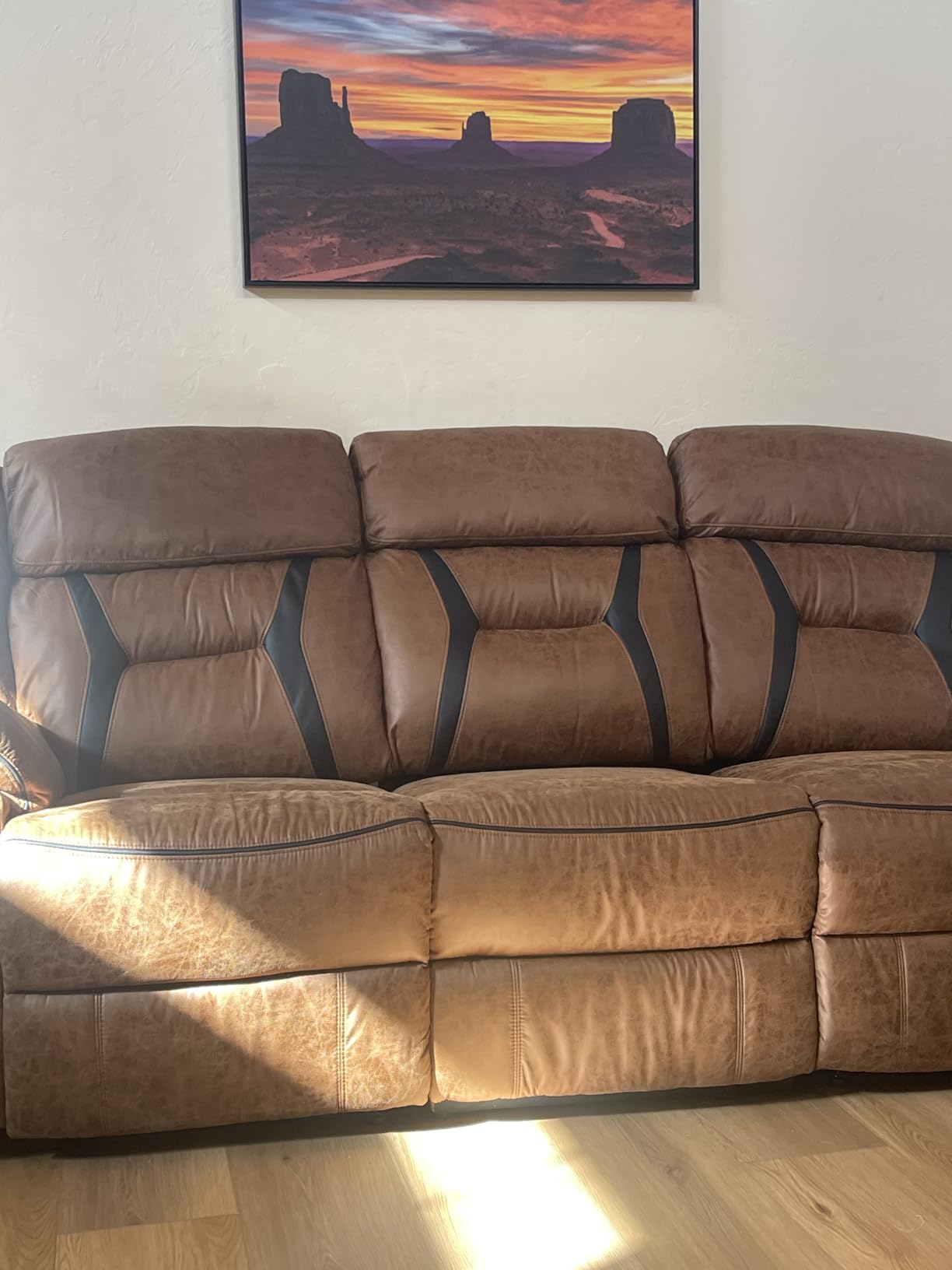 EBELLO Faux Leather Recliner Sofa Furniture Set for Living Room, Recliner Chair, Manual Loveseat, 3 Seat Reclining Sofa Couch Set for Meeting Room, Dark Brown customer photo 1