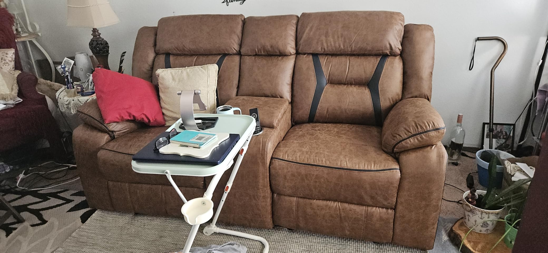 EBELLO Faux Leather Recliner Sofa Furniture Set for Living Room, Recliner Chair, Manual Loveseat, 3 Seat Reclining Sofa Couch Set for Meeting Room, Dark Brown customer photo 2