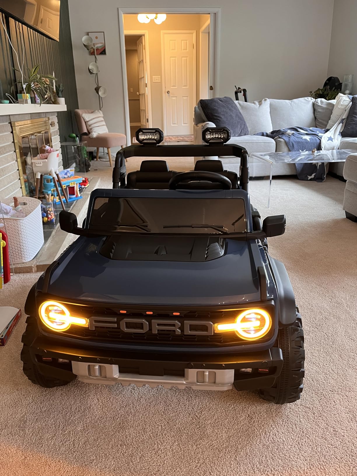 ENYOPRO 2 Seater Ride On Car for Kids, 24V Licensed Ford Bronco Raptor Electric Power Ride On Truck Toy with Remote Control, 4 Wheels Shock Absorption, Soft Start, Bluetooth, Radio, 3 Speed - Blue customer photo 2