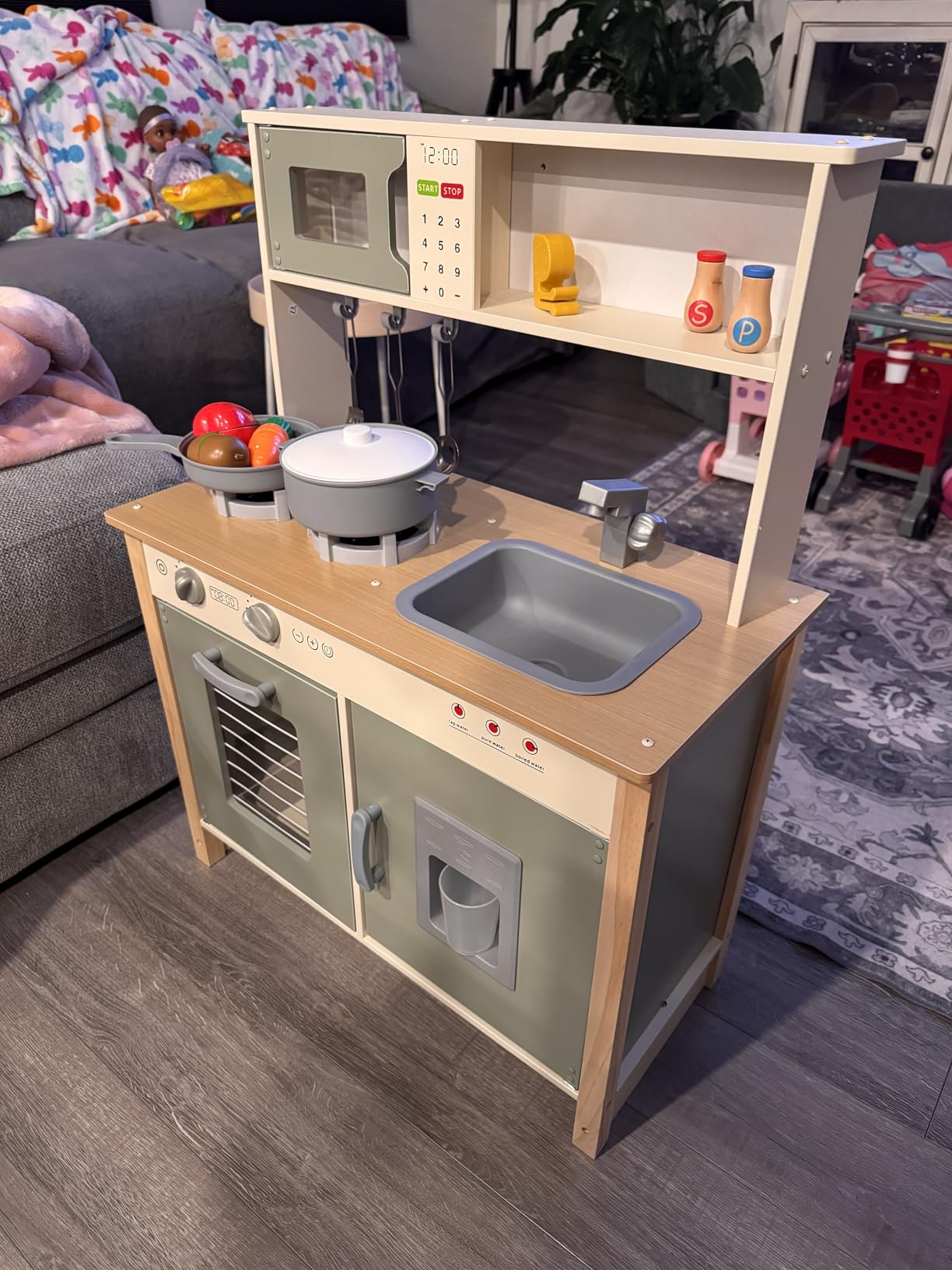 Babytronic Kids Play Kitchen, Wooden Kitchen Playset for Kids Ages 3+ with Real Lights, Sounds, Stove, Sink, Oven, and 30 Pcs Accessories, Toys Kitchen Small Pretend Play Kitchen for Toddlers (White) customer photo 1