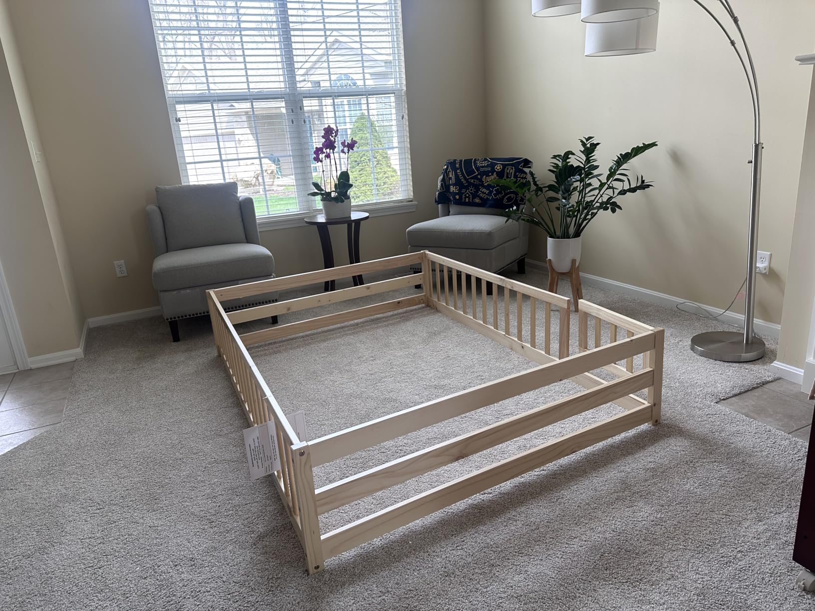 KOMFOTT Twin Size Floor House Bed, Wooden Montessori Bed with Roof & Full-Length Safety Guardrail, Floor Playhouse Bed Frame for Kids, Girls, Boys (White) customer photo 1